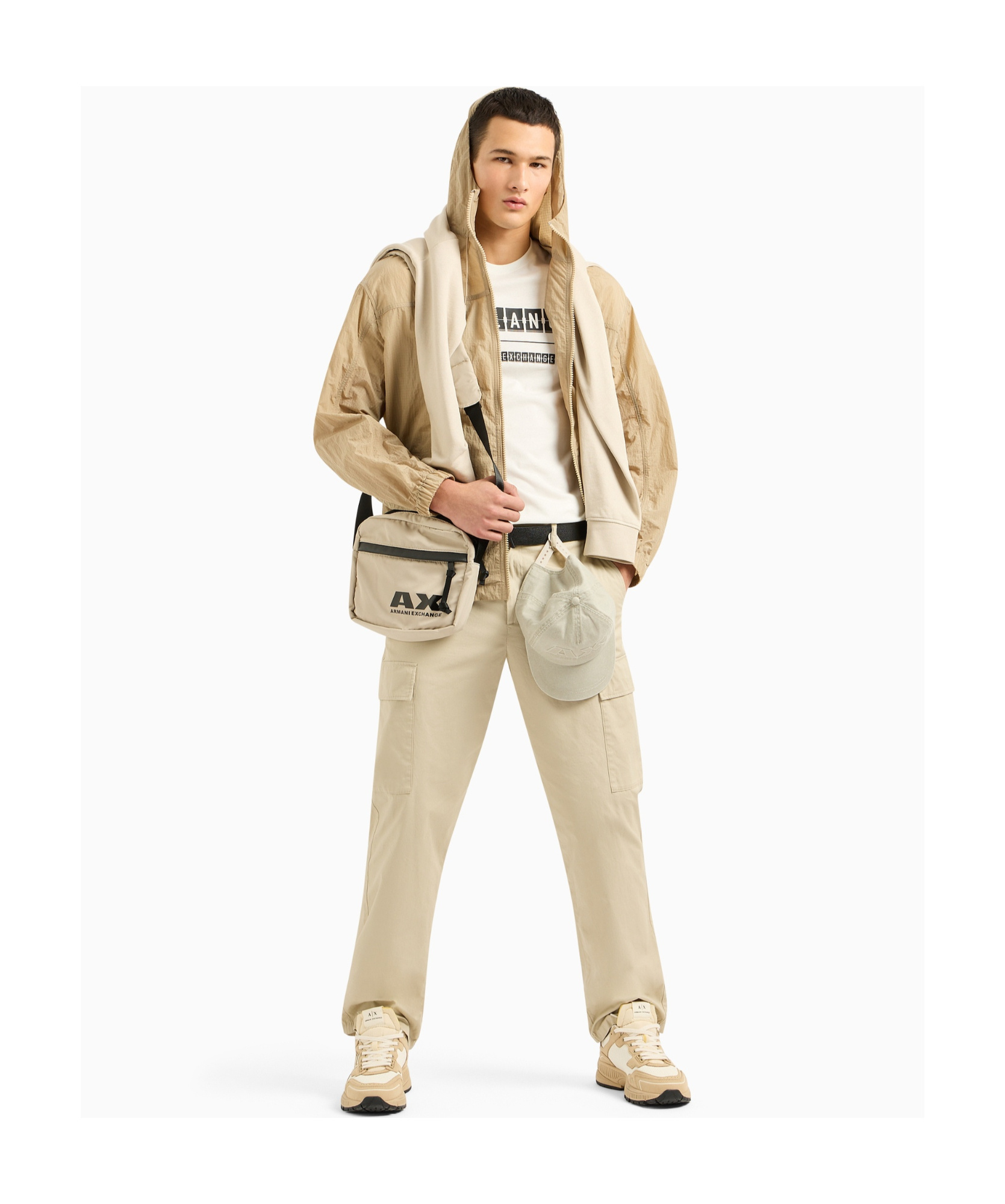 Armani Exchange Ripstop Straight Cargo Trousers In Nude