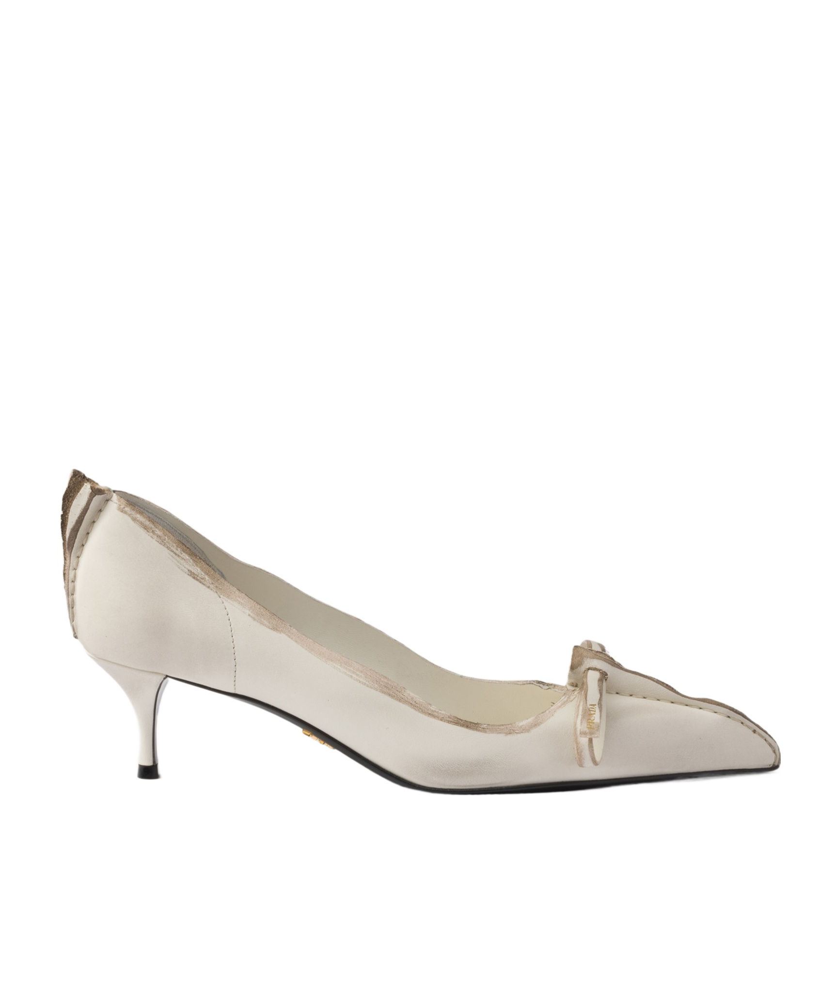 Prada Exposed Seam Kitten Heel Pump In Neutral