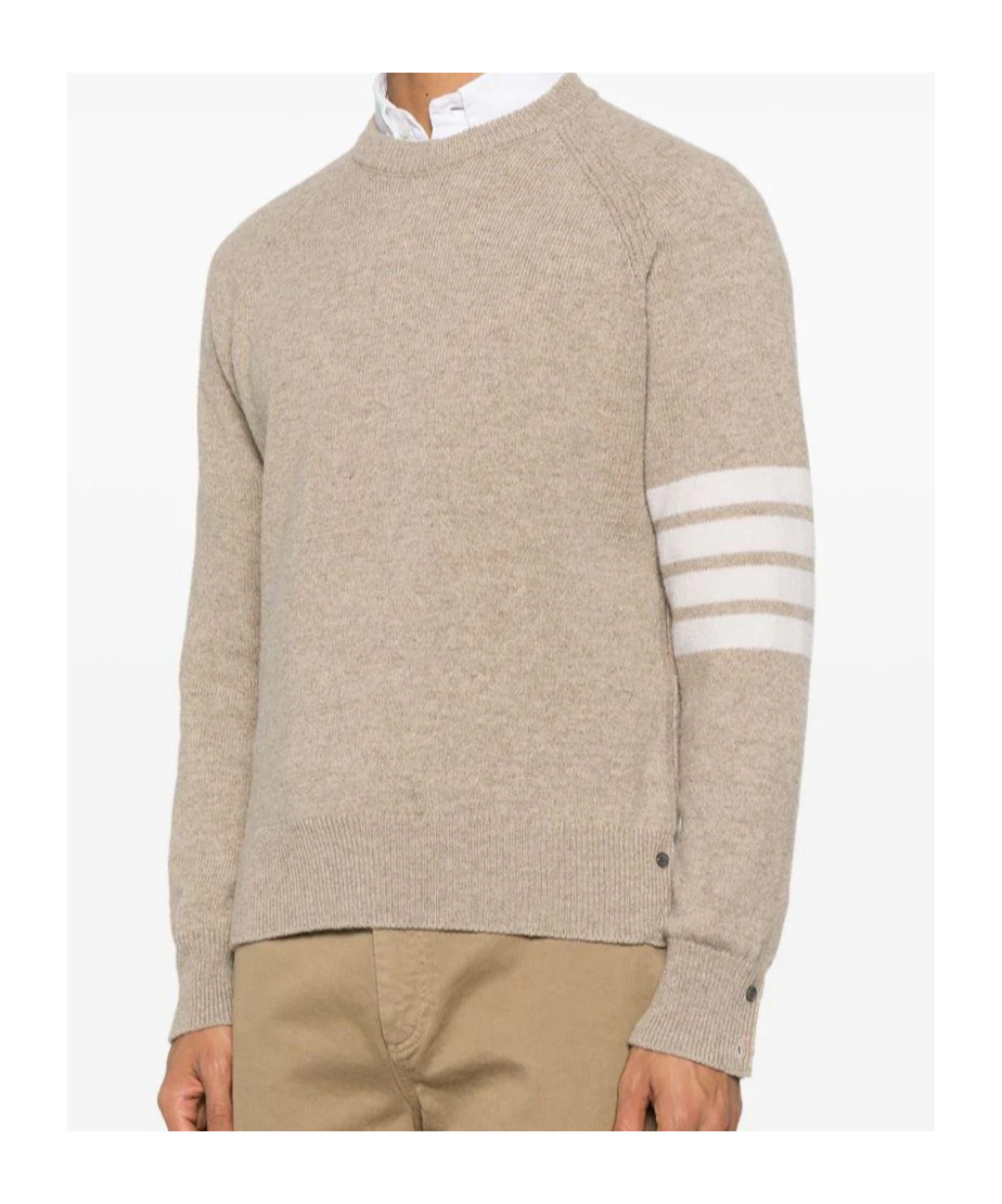 Thom Browne 4 Bar Stripe Shetland Wool Sweater In Neutral