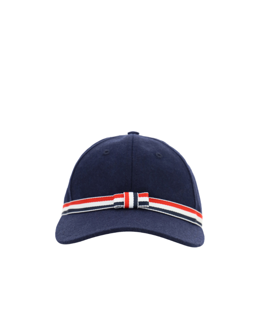 Thom Browne Gg Bow Baseball Cap In Wool Flannel Accessories In Blue