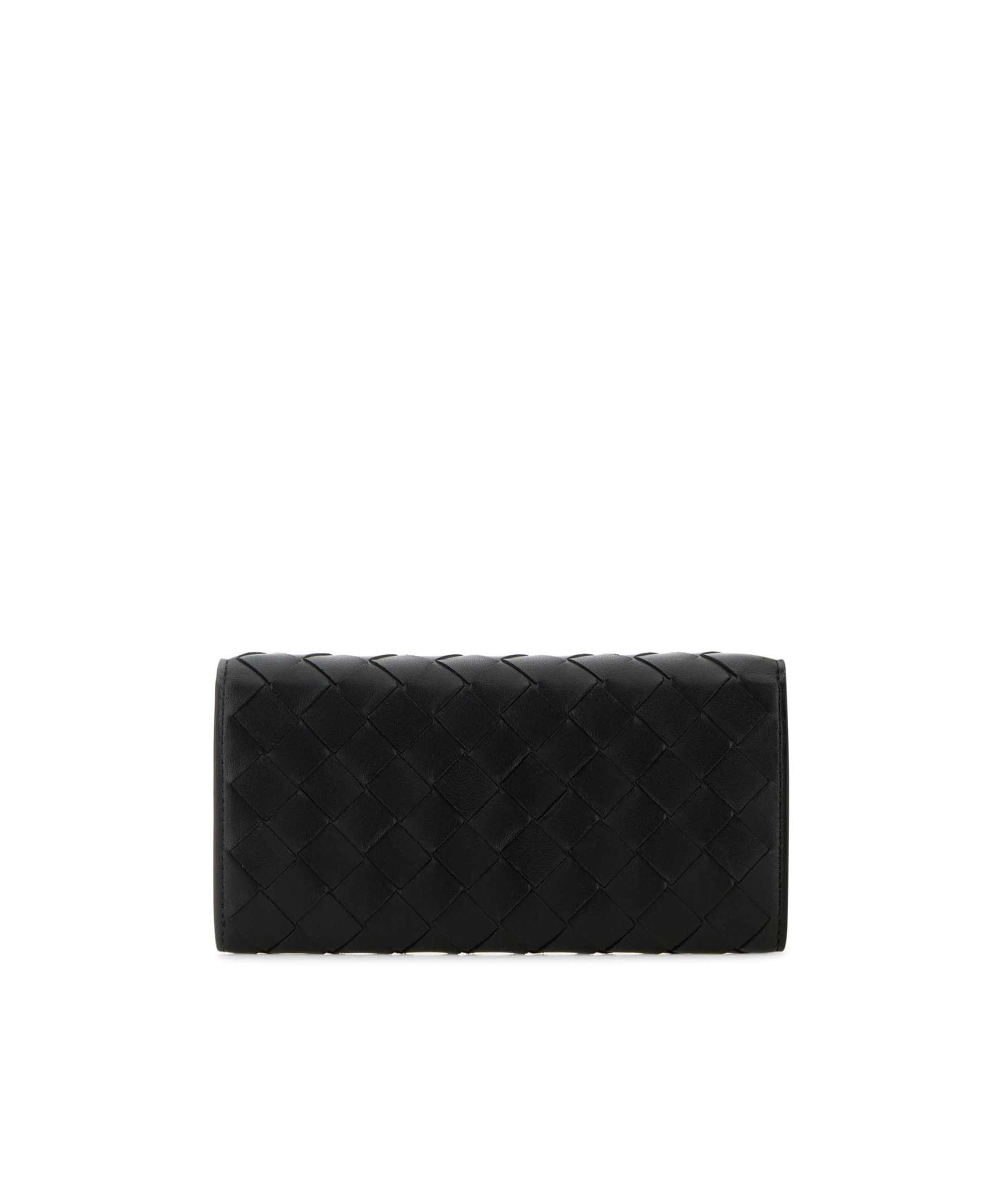 Bottega Veneta Intrecciato Large Flap Wallet In Black