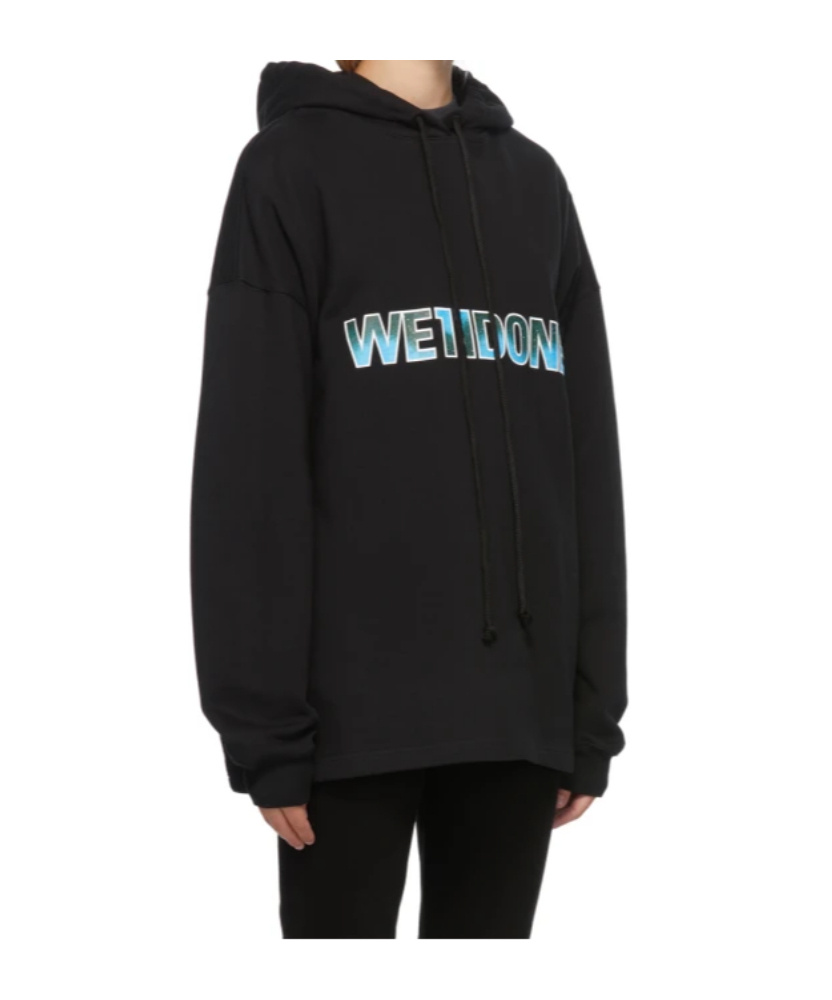 We11 Done Logo-printed Hooded Sweatshirt In Black