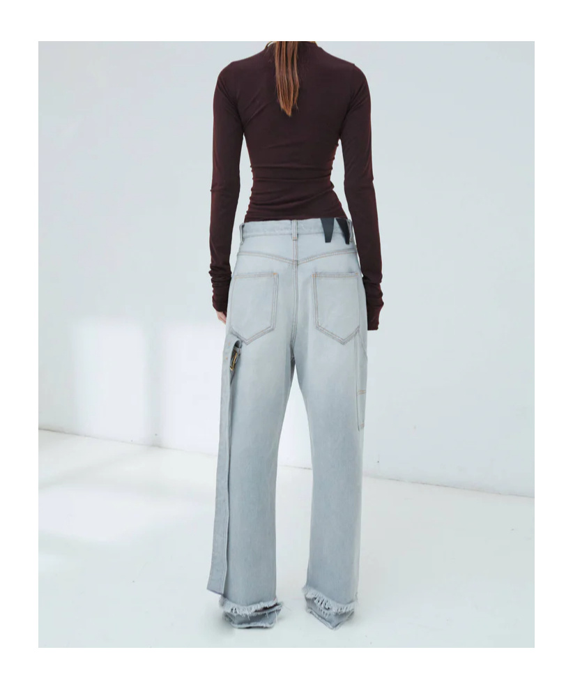 Darkpark Lisa - Belt Adorned Loose Fit Denim In Gray