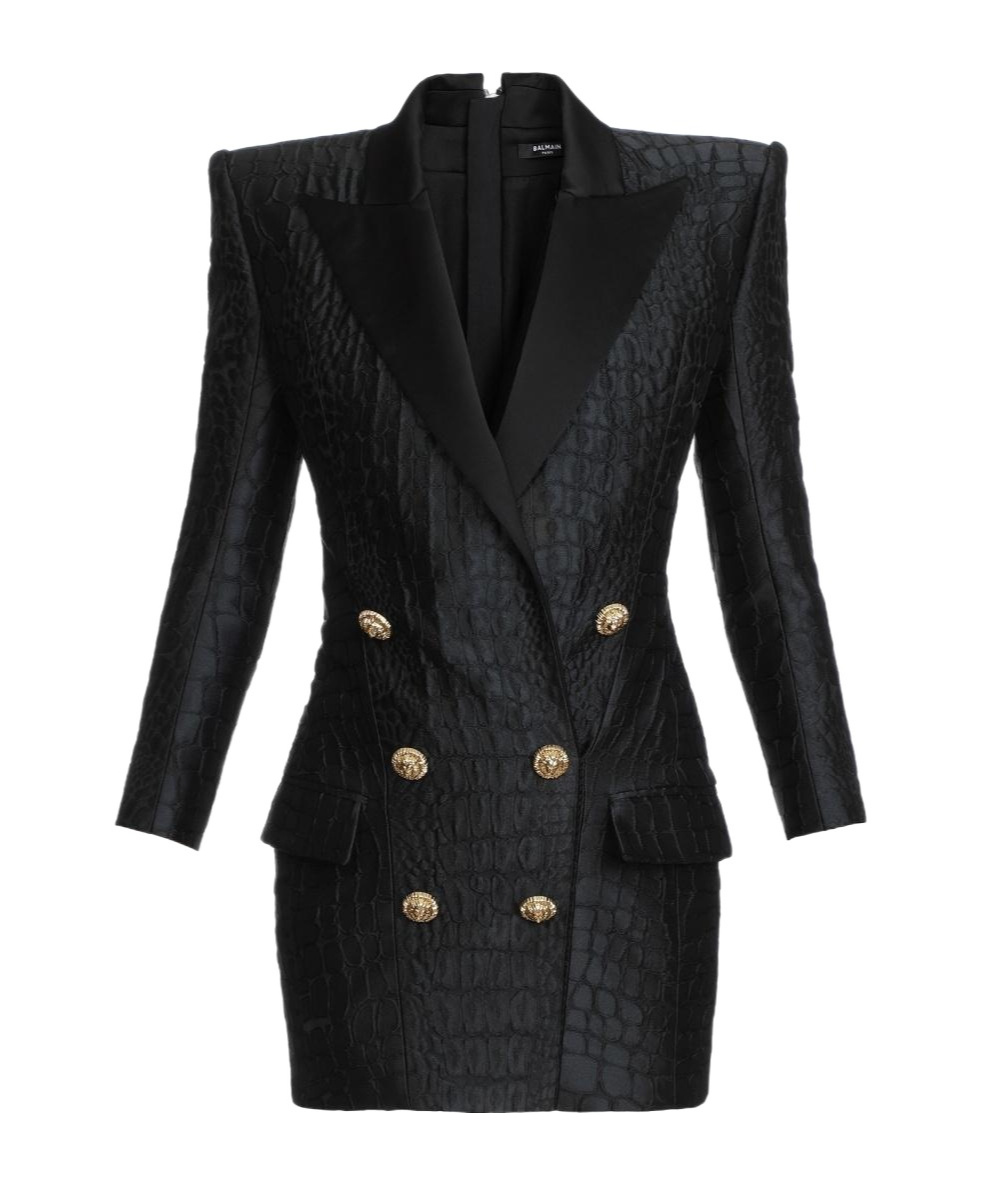 Balmain Crocodile-print Jacquard Dress In Black