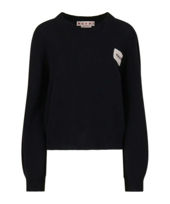 Marni Womens 00n99 Branded-patch Knitted Cashmere Jumper In Black