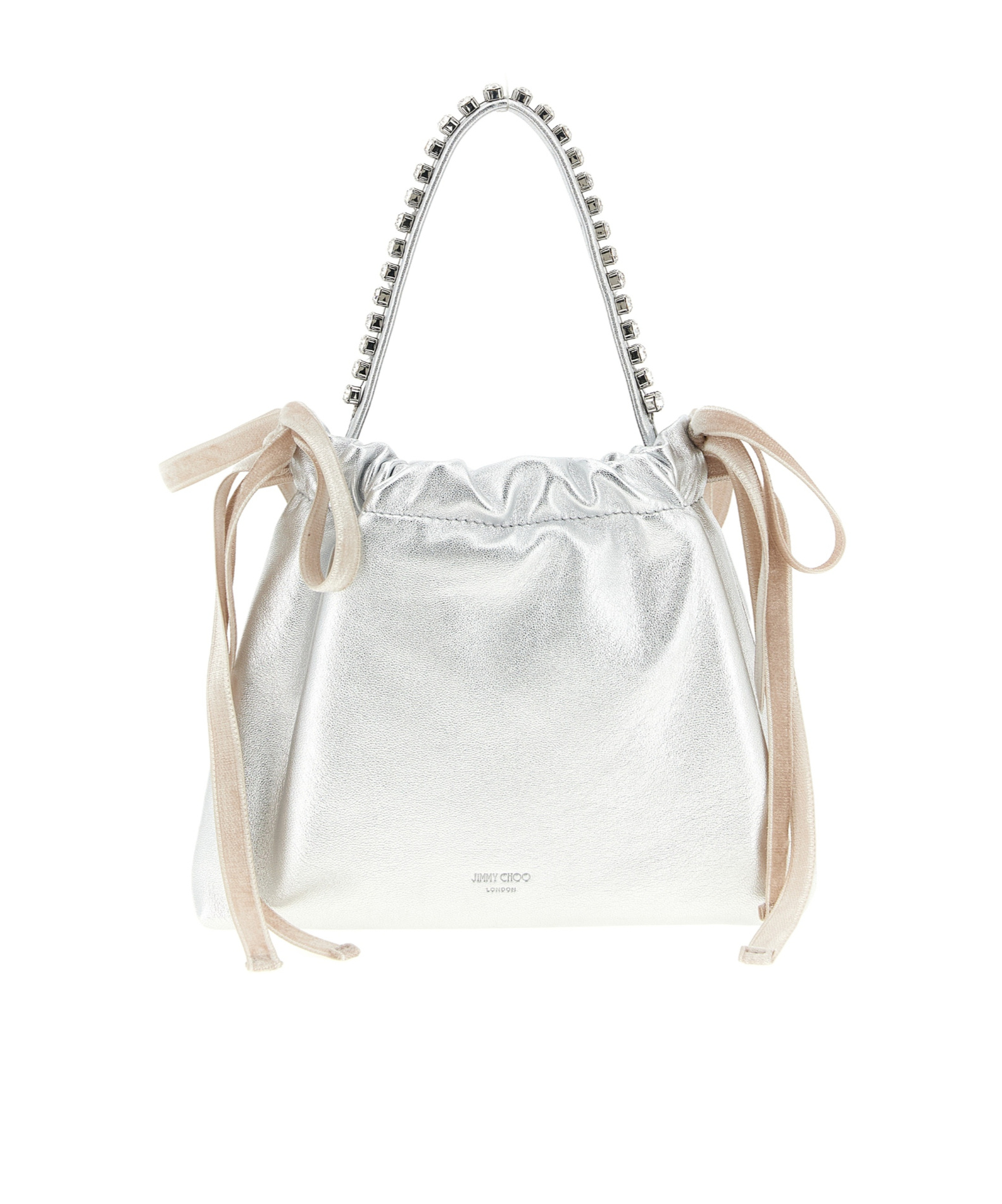 Jimmy Choo Drawstring Mini Hand Bags Pink In Silver