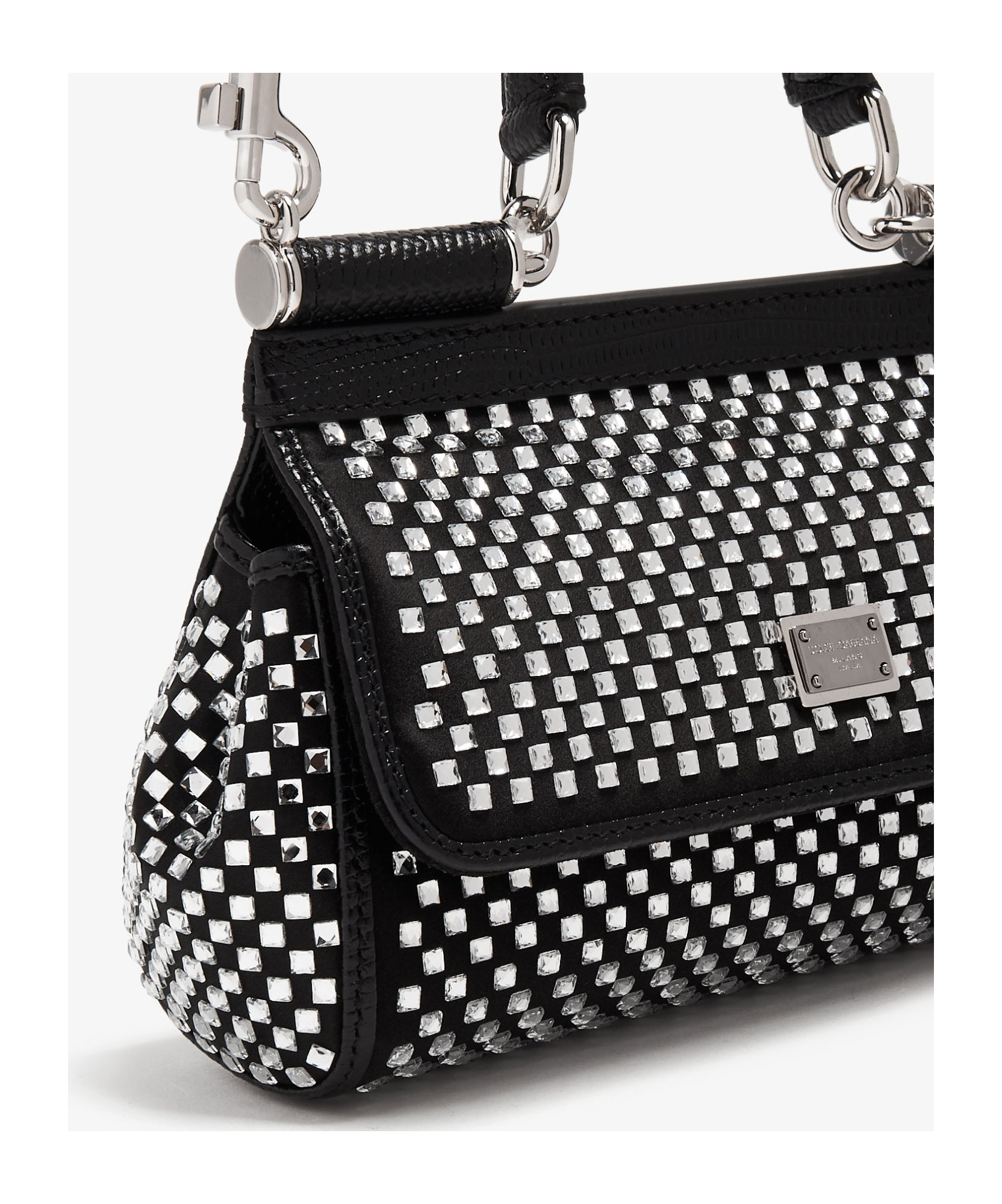 Dolce & Gabbana Small Sicily Rhinestone-embellished Shoulder Bag In Black