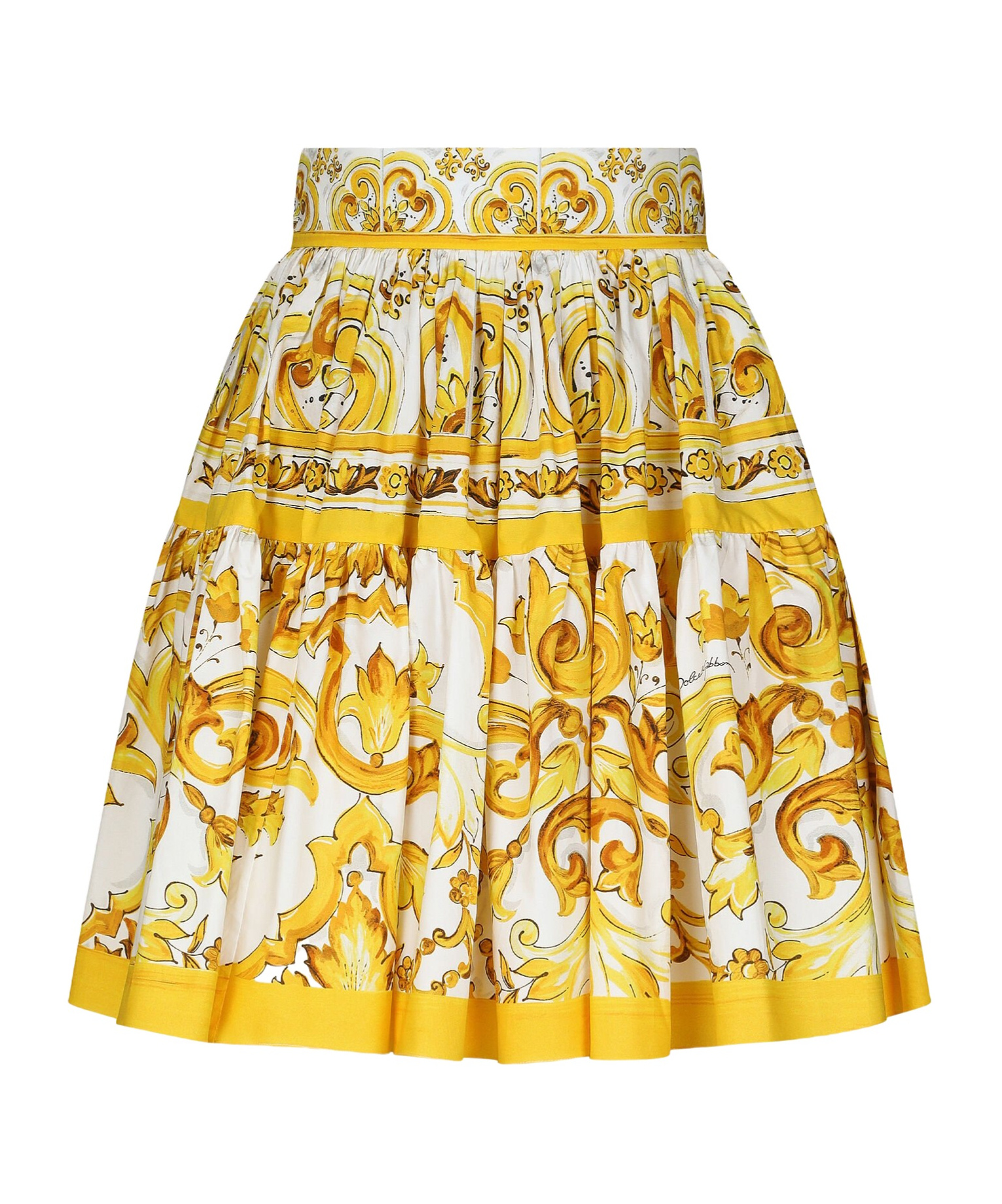 Shop Dolce & Gabbana Majolica-print Pleated Skirt In Yellow