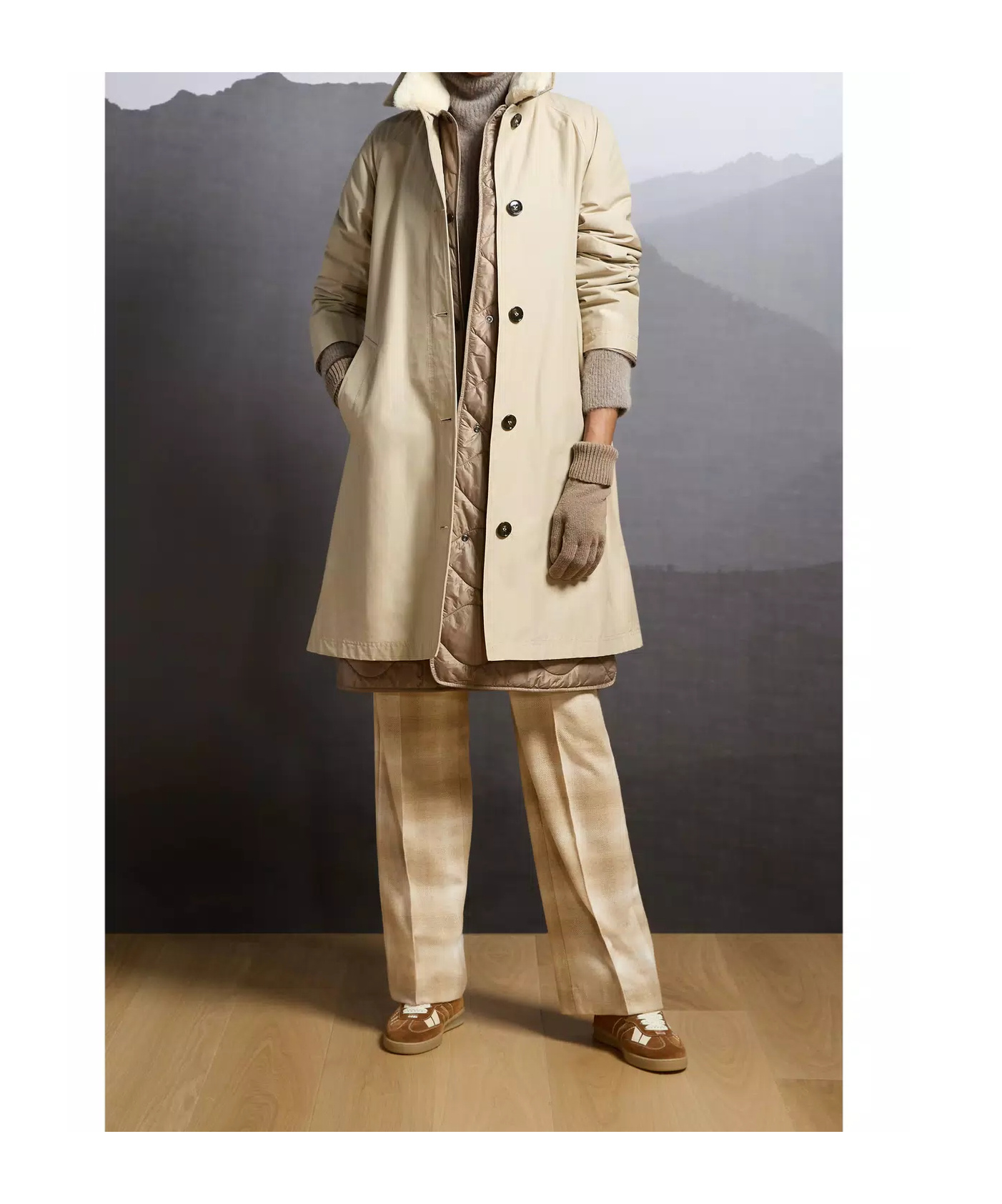 Woolrich Faux-fur Collar Coat In Multi