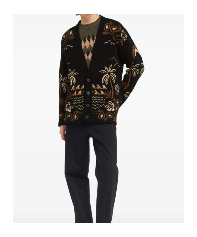 Alanui Glimpse Of Eden Palm-tree Paisley Cardigan In Black