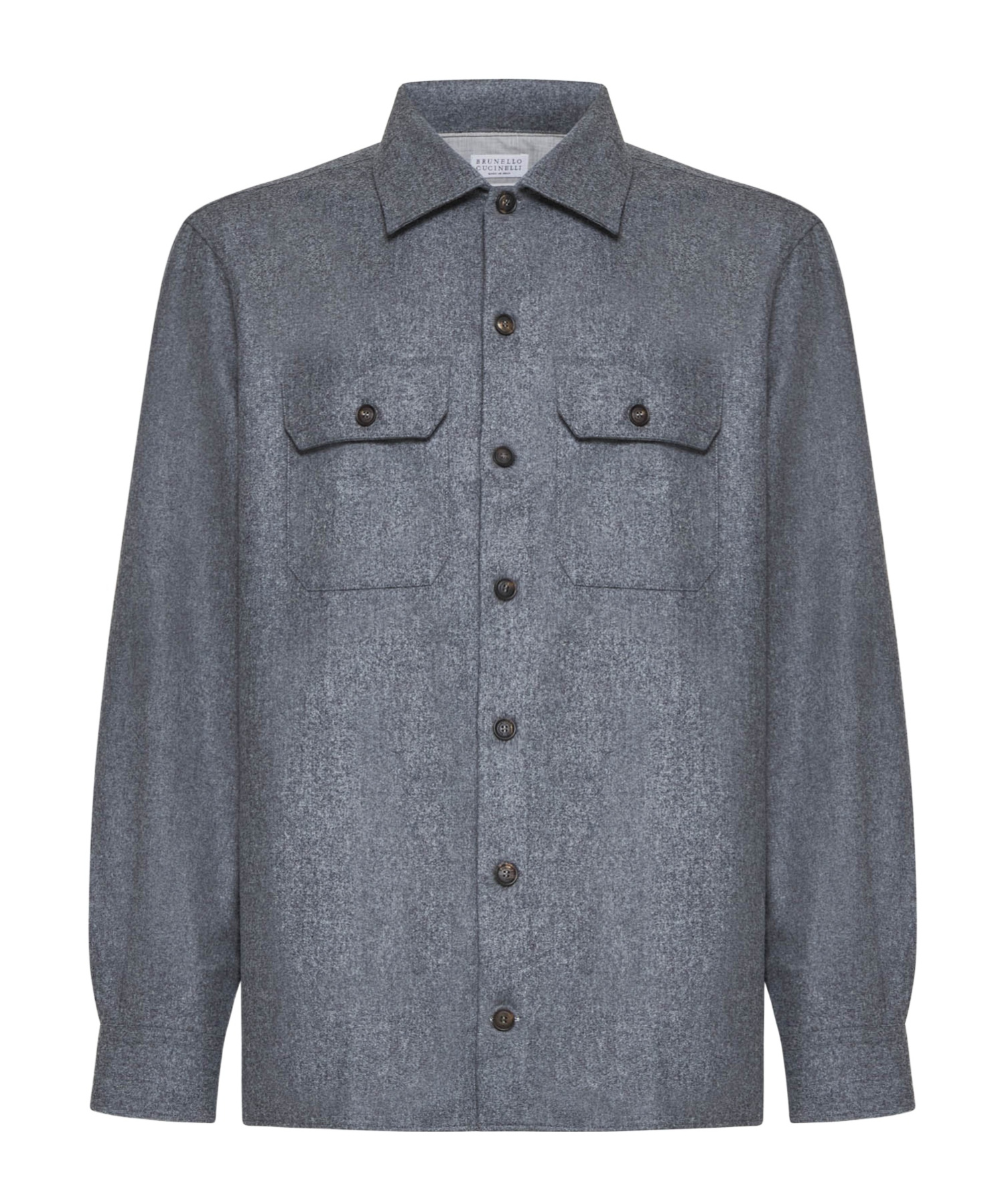 Brunello Cucinelli Wool Shirt With Straight Hem And Buttoned Hems In Gray