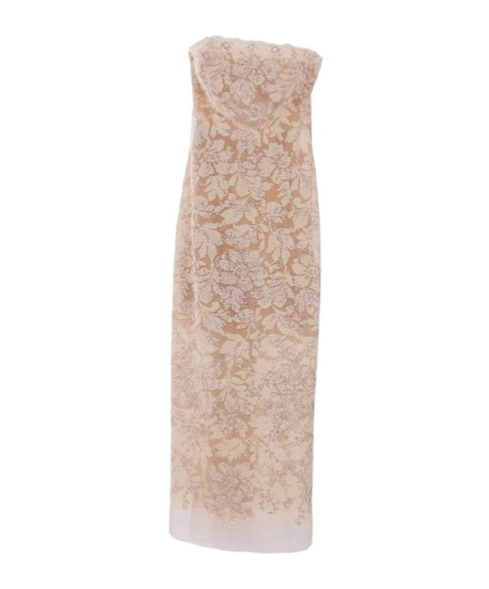 Ermanno Scervino Floral Embellished Sreapless Midi Dress In Brown