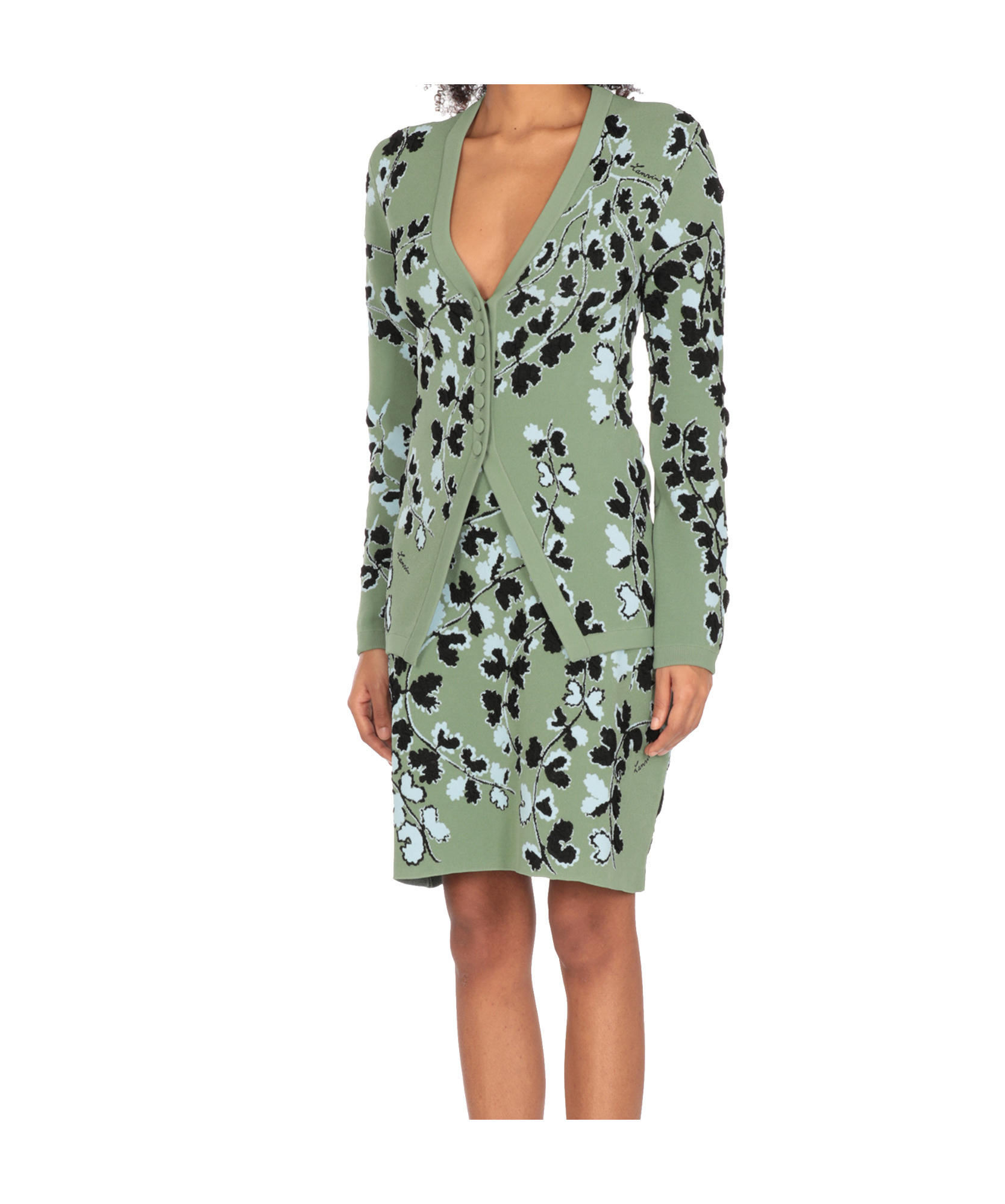 Lanvin Floral Pattern Buttoned Cardigan In Gray