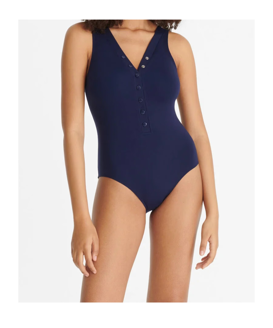 Eres Icone Snap-front One-piece Swimsuit In Blue