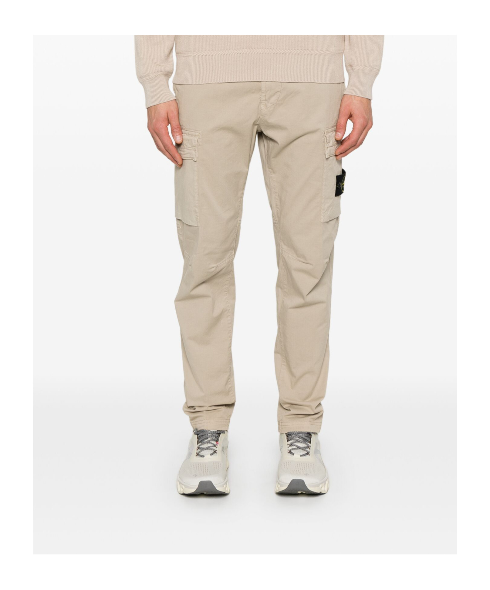 Stone Island Compass-badge Tapered Trousers In Nude