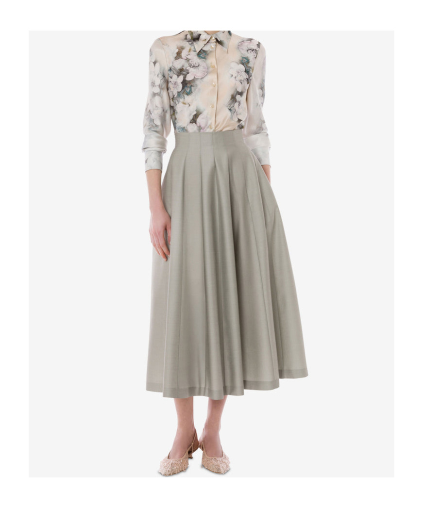 Alberta Ferretti Midi Skirt In Wool And Silk In Gray