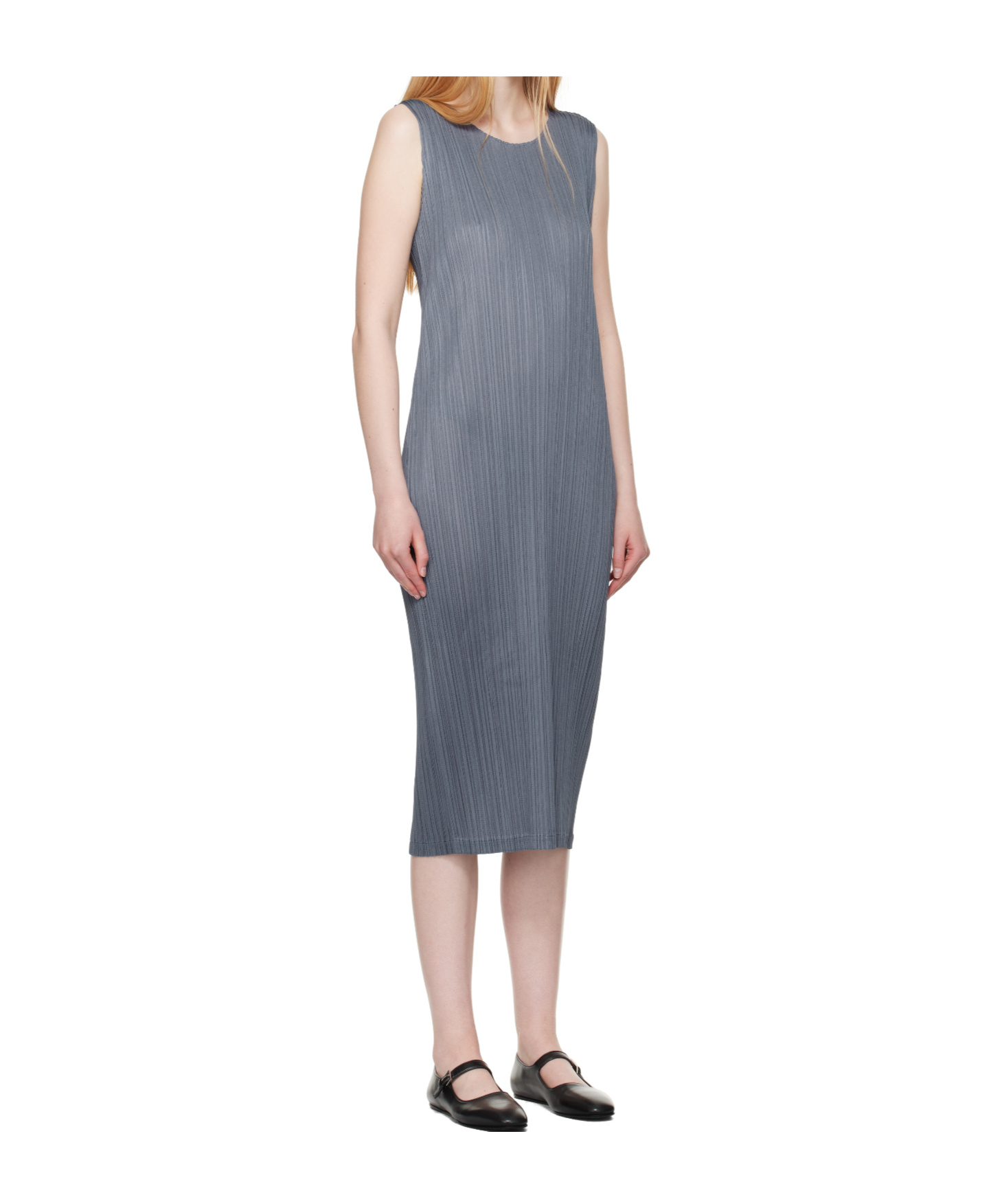 Issey Miyake Pleated Midi Dress In Blue