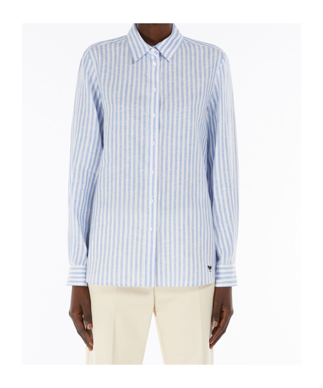 Weekend Max Mara Gestreiftes Hemd Aus Leinen In Light Blue