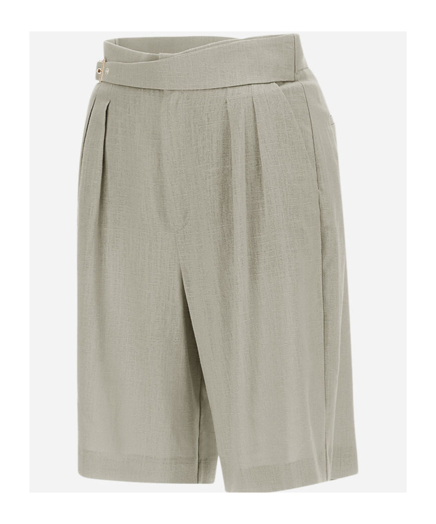 Herno Pleated Belted Shorts In Gray