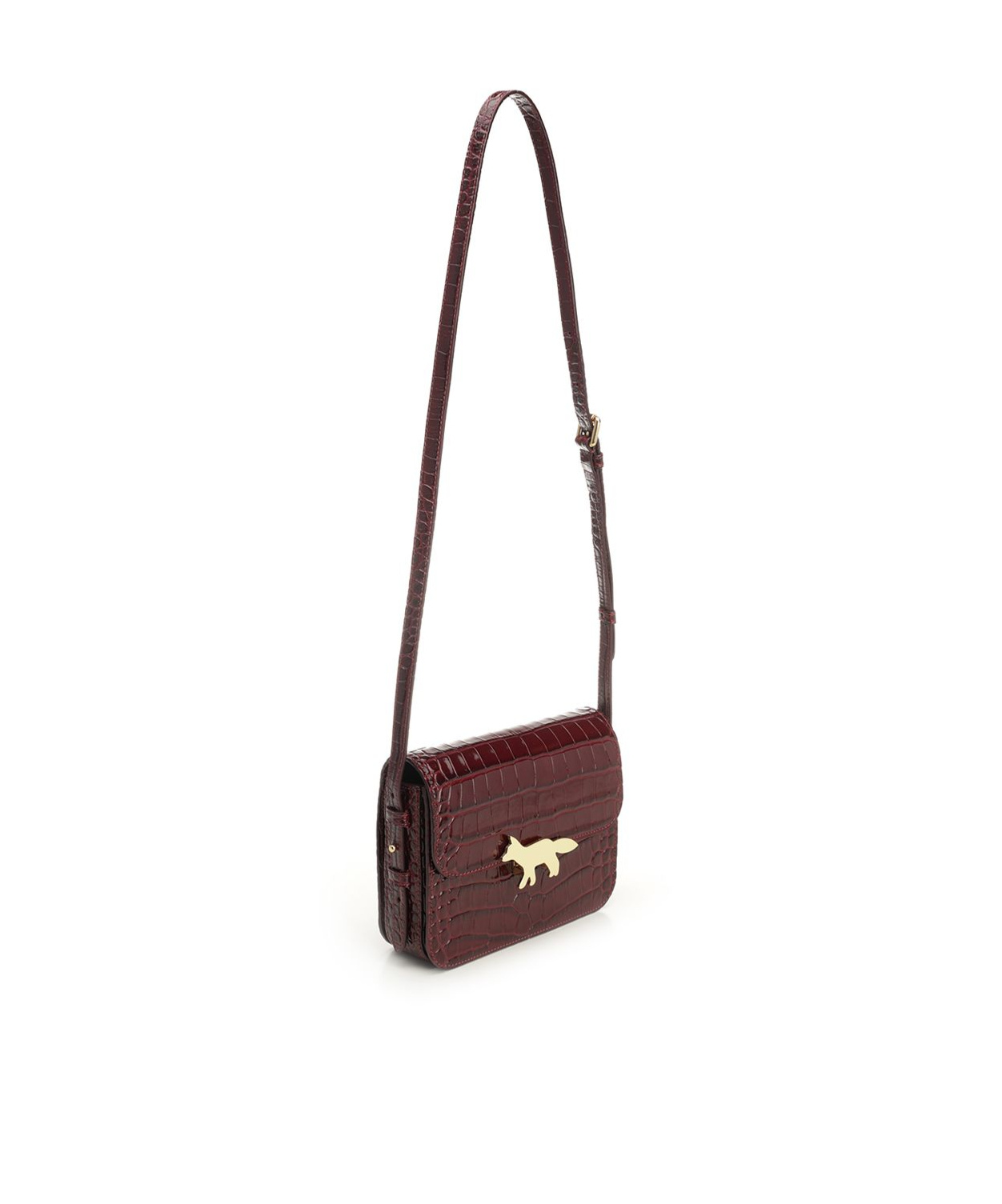 Maison Kitsuné Logo-plaque Crocodile-effect Shoulder Bag In Red