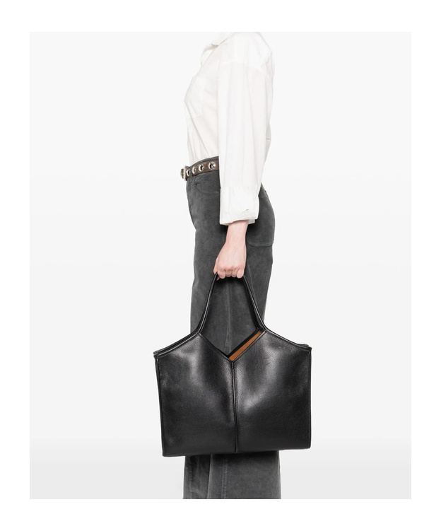 Hereu Calella Leather V-shaped Top Handle Tote Bag In Black
