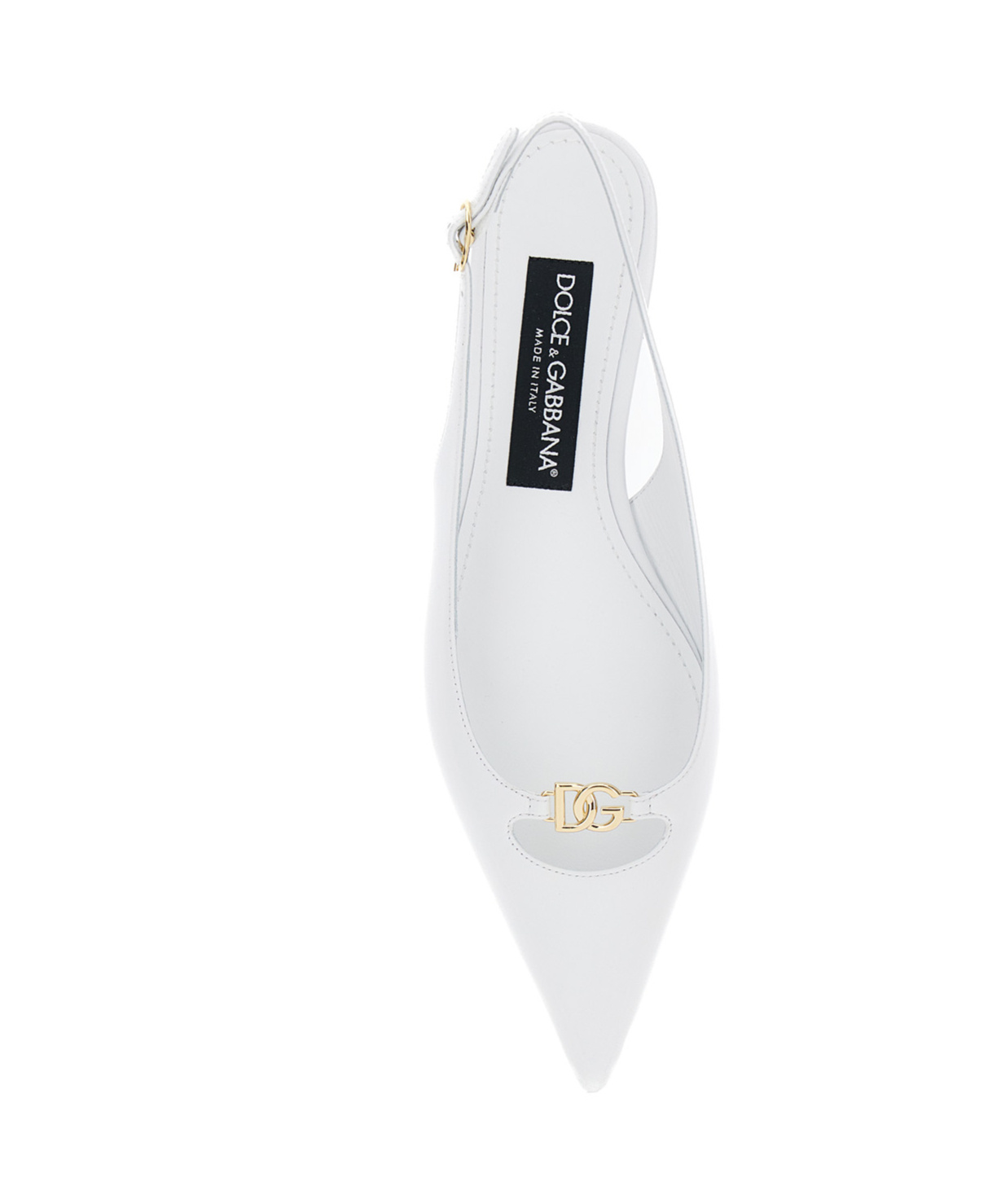 Dolce & Gabbana White Slingback Ballet Flats With Logo Detail In Leather Woman In White