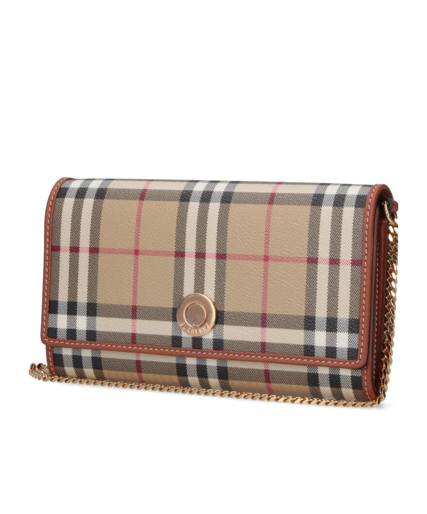Burberry Beige Fabric Wallet With Multicolor Check Pattern In Brown
