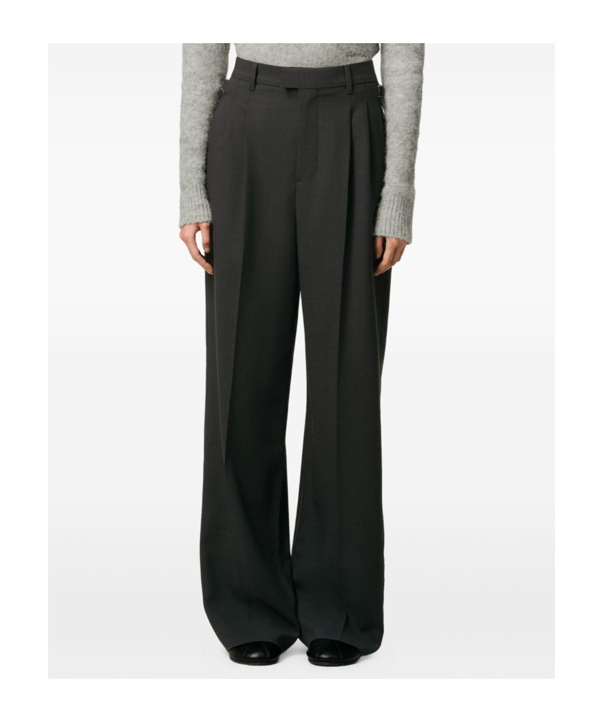 Ami Alexandre Mattiussi Wool High Waist Wide Pants In Gray