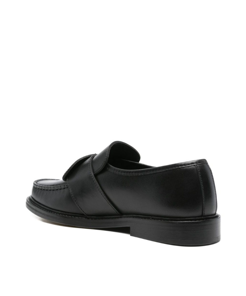 Moschino Belted Up Leather Loafers In Black