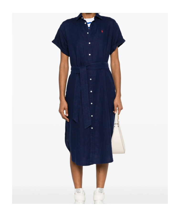 Polo Ralph Lauren Button-down Dress With Signature Polo Pony Motif In Blue