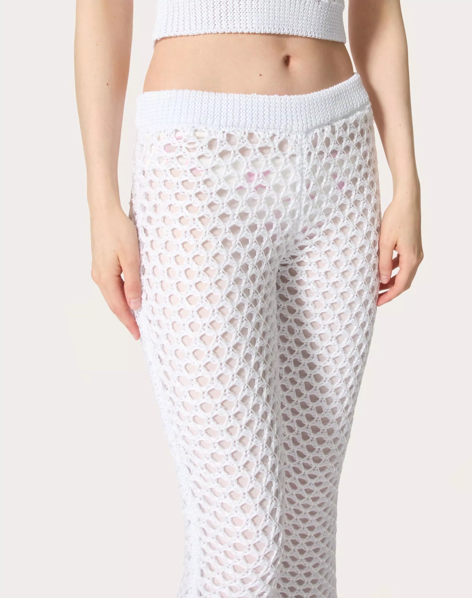 Valentino Mesh Elastic Waist Casual Pants In White