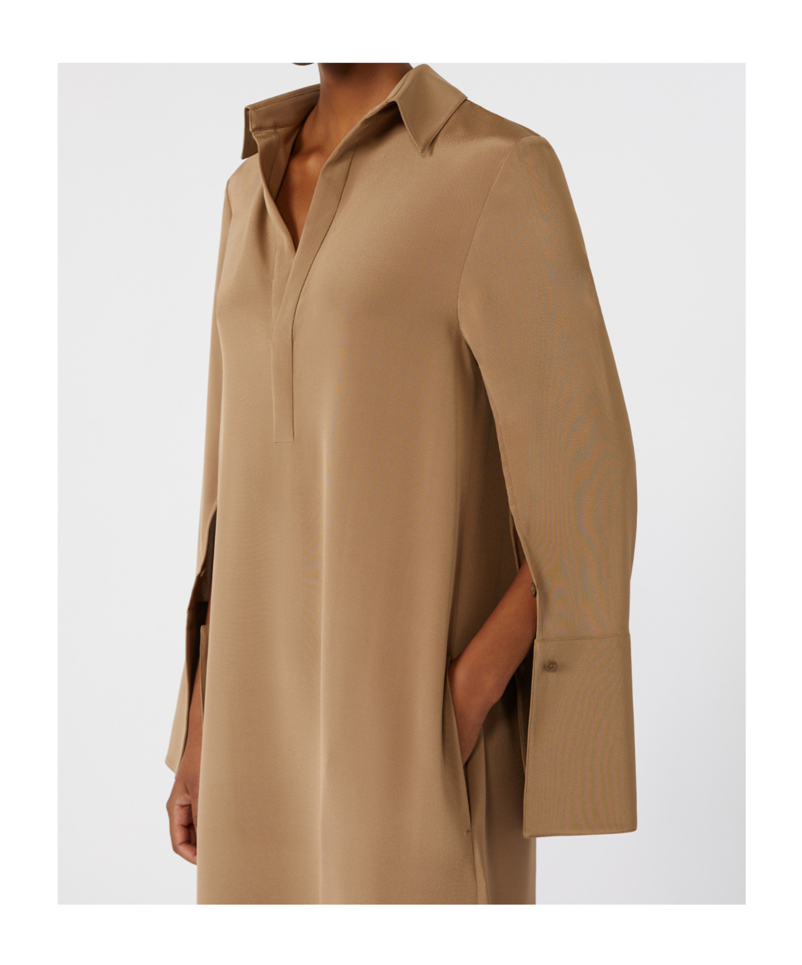 Max Mara Button-cuff Silk Dress In Brown