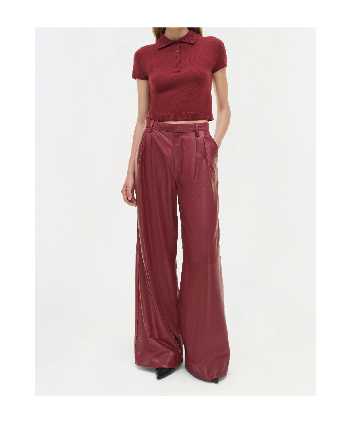 Simkhai Kobie Wide-leg Leather Pants In Burgundy