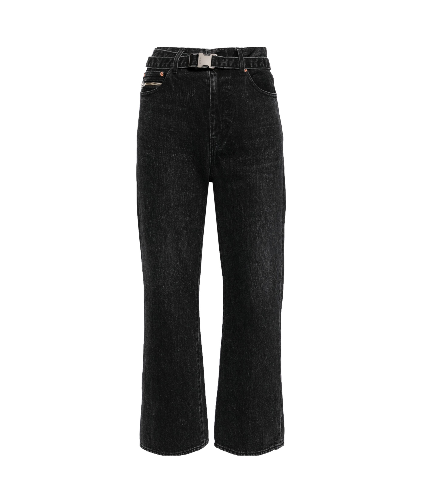 Sacai Belted Crop Bootcut Jeans In Black