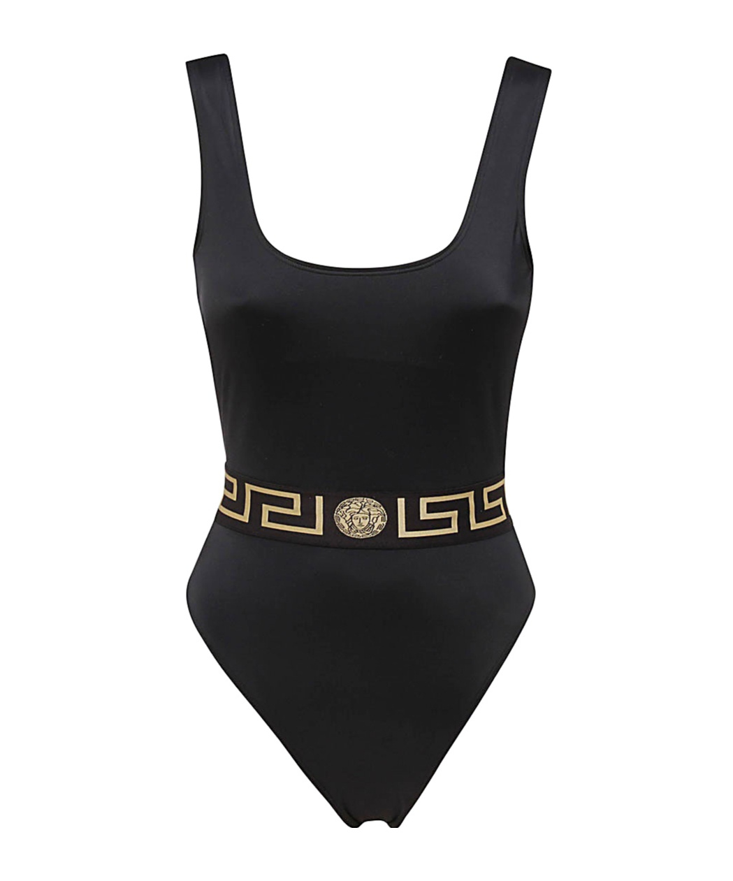 Versace Black One-piece Swimsuit With Greca And Medusa Band In Black