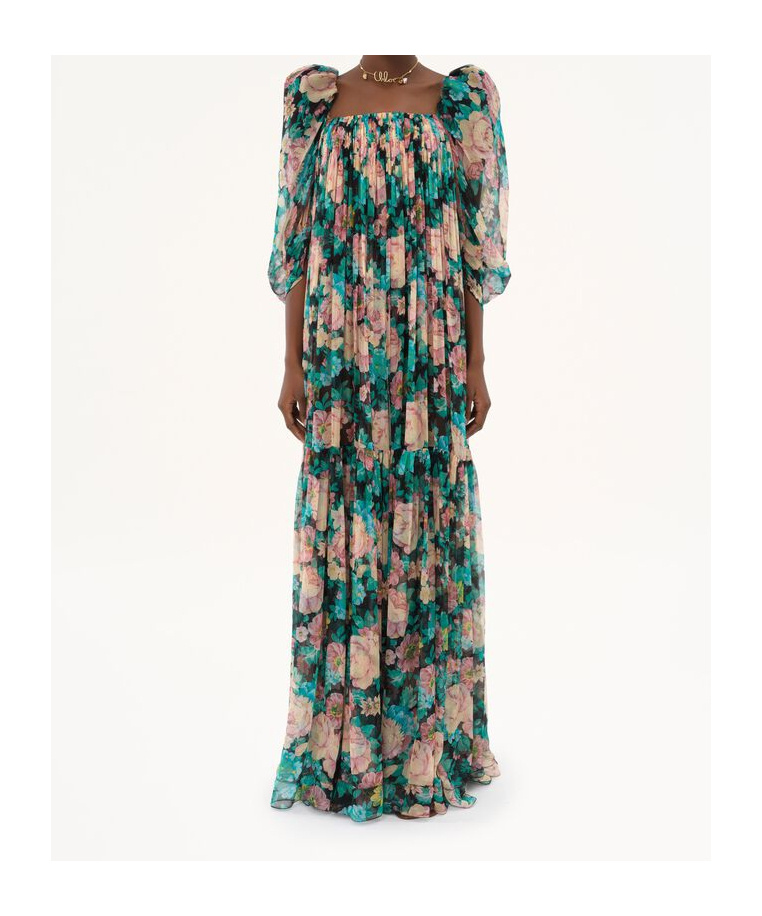 Chloé Chloe Floral-printed Silk-georgette Maxi Dress In Green