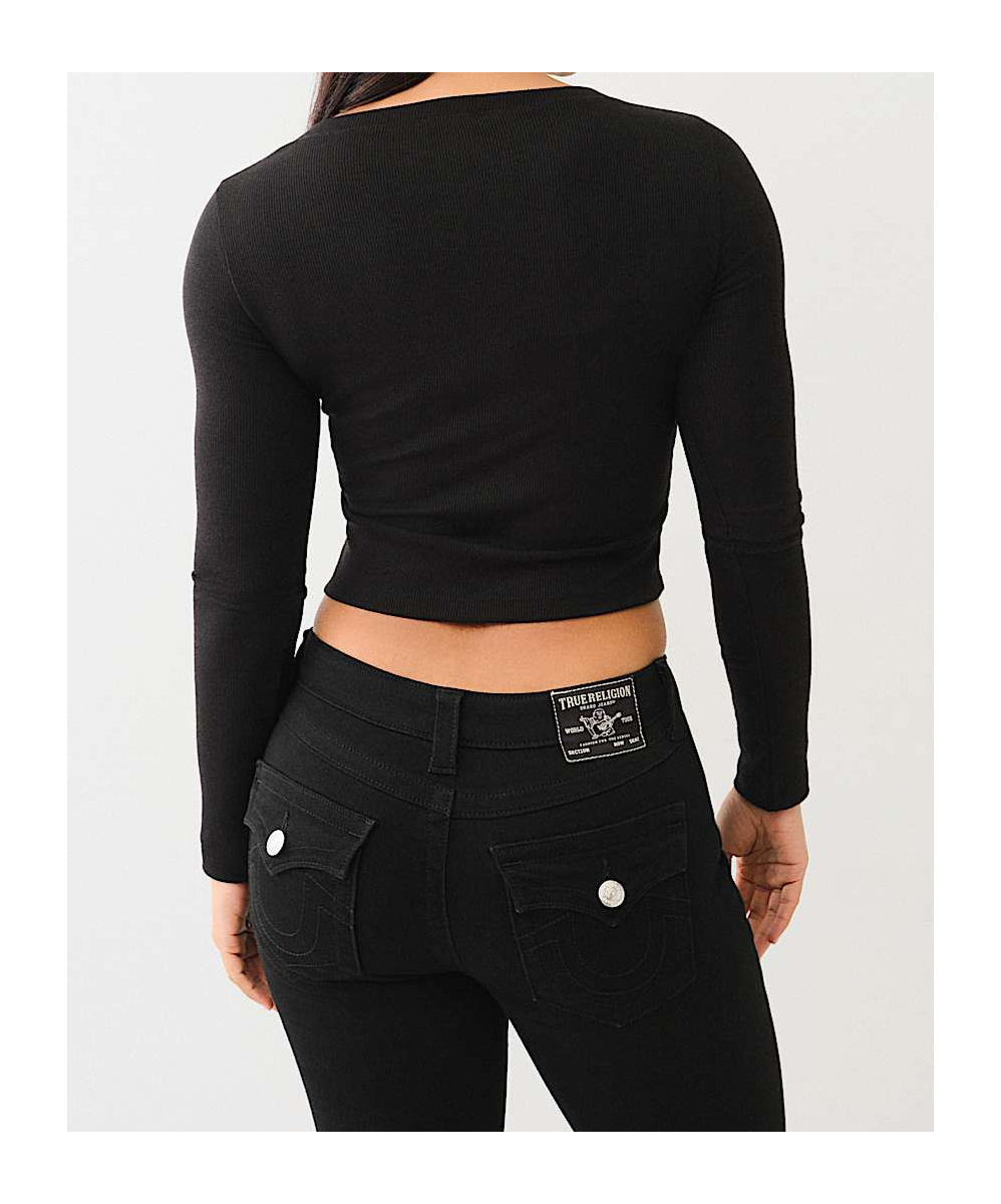 TRUE RELIGION RIBBED HORSESHOE LONG SLEEVE TOP 