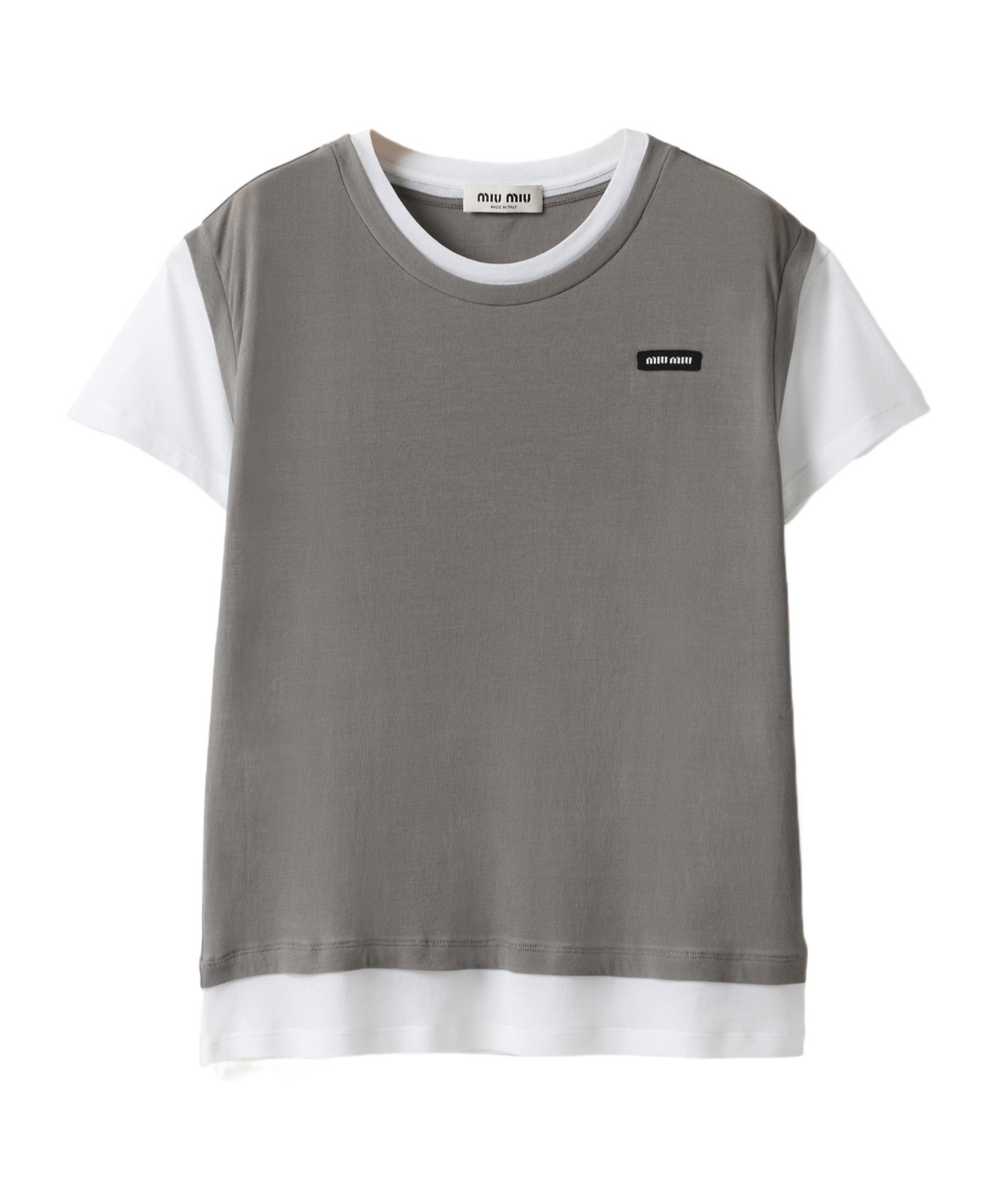 Miu Miu Ribbed Knit Jersey T-shirt In Gray