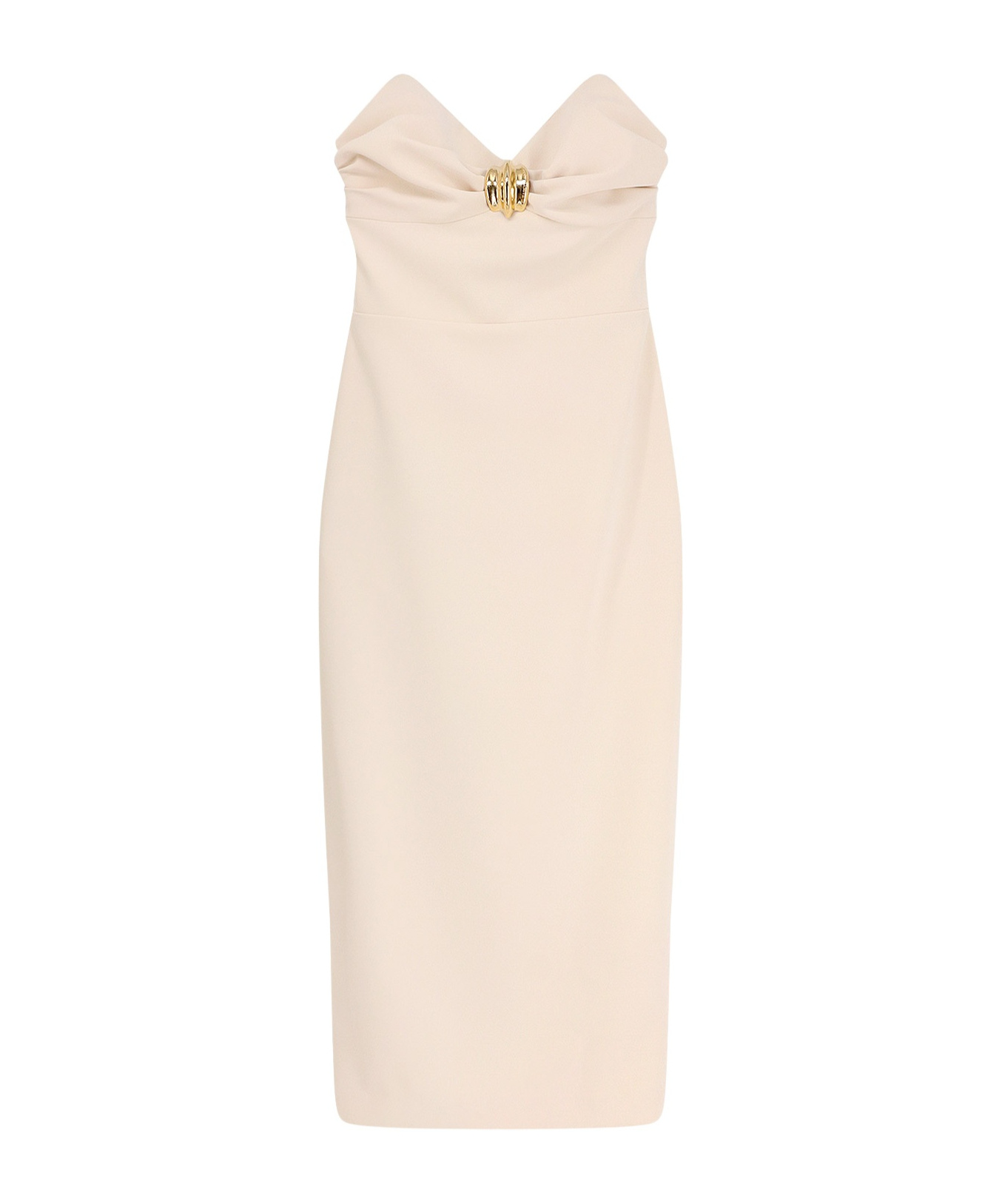 Elisabetta Franchi Midi Dress With Gold Metal Detail In White