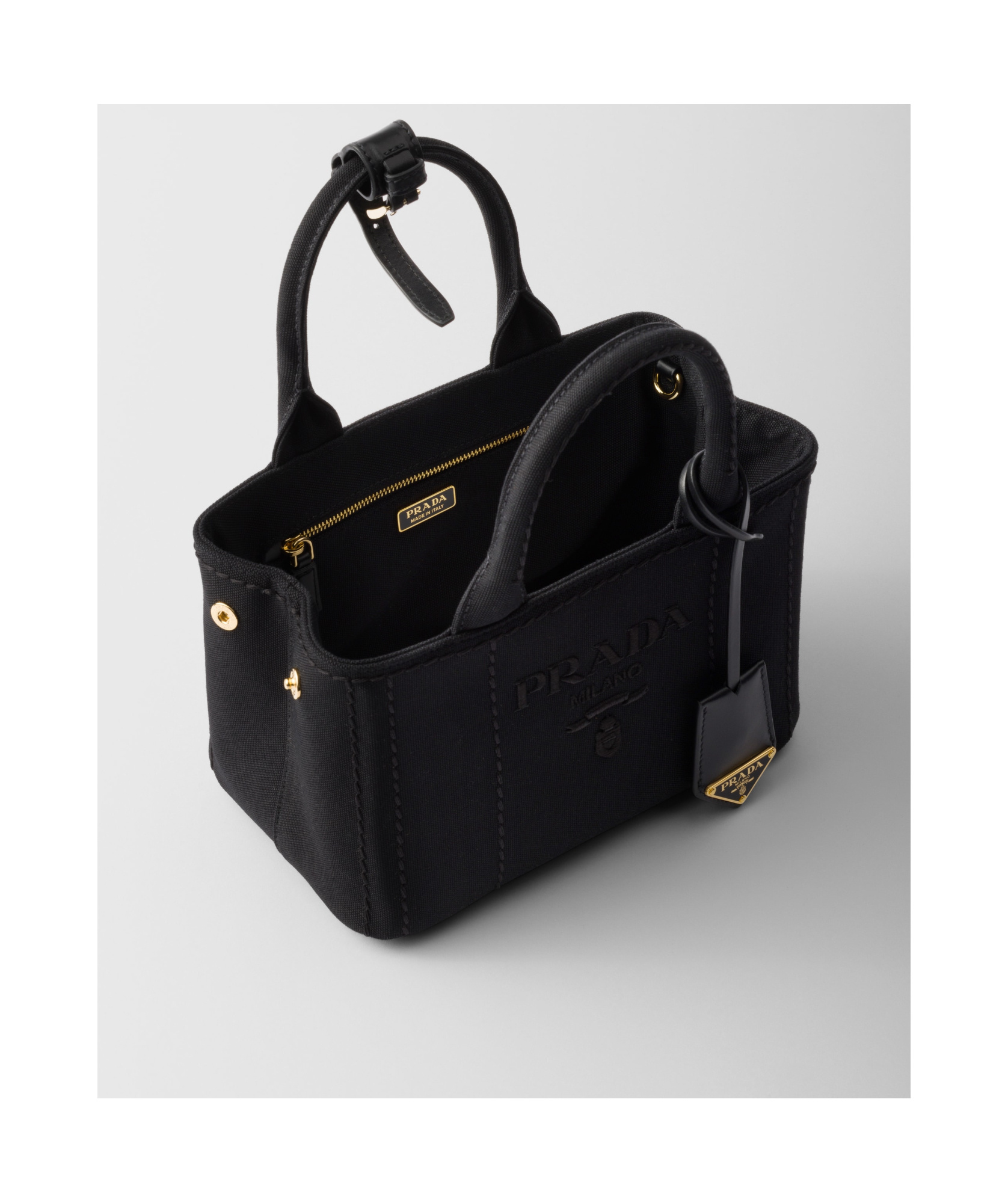 Prada Kleine Handtasche Aus Baumwoll-canvas In Black