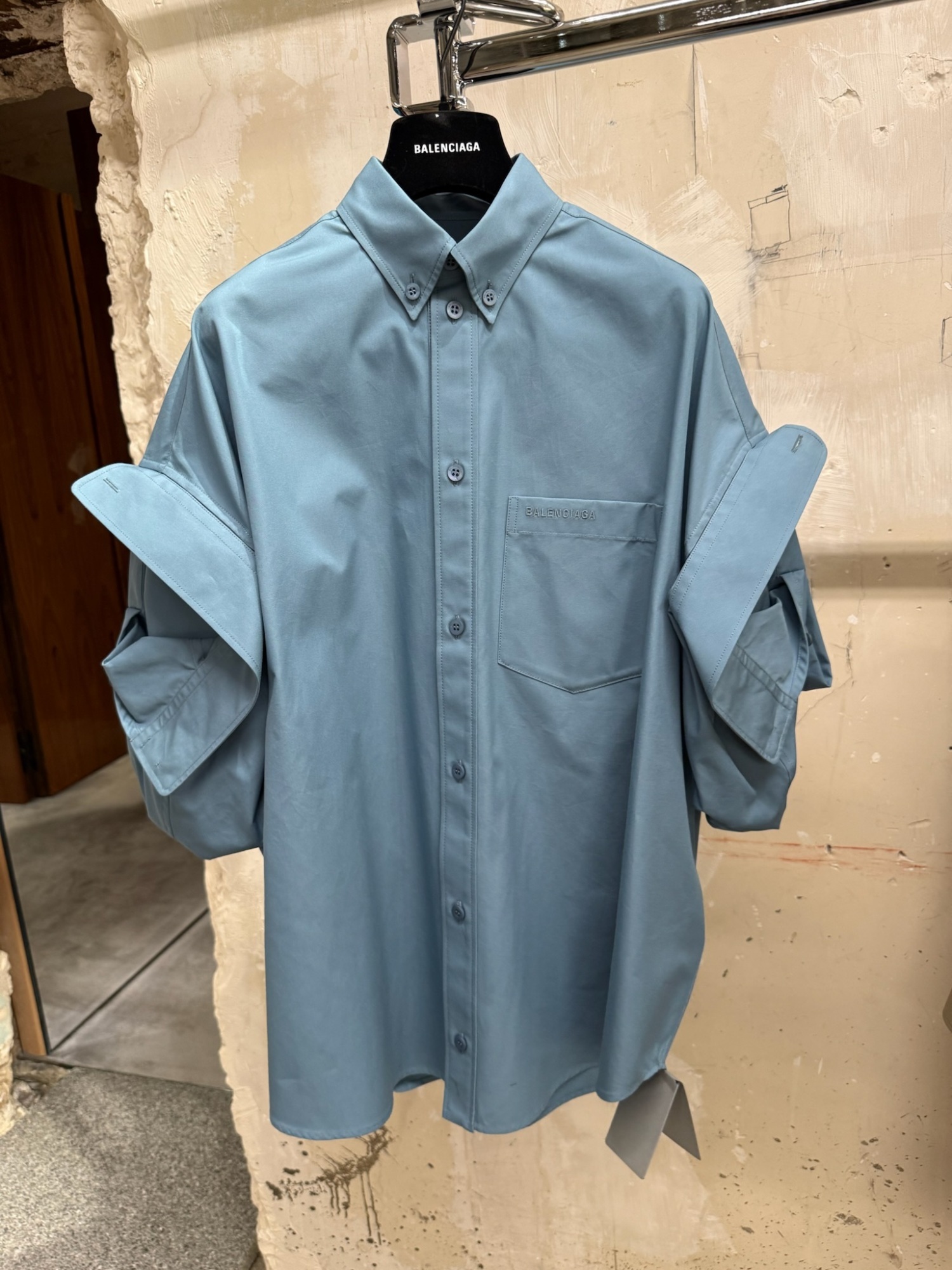 Balenciaga Tucked Sleeve Shirt In Blue