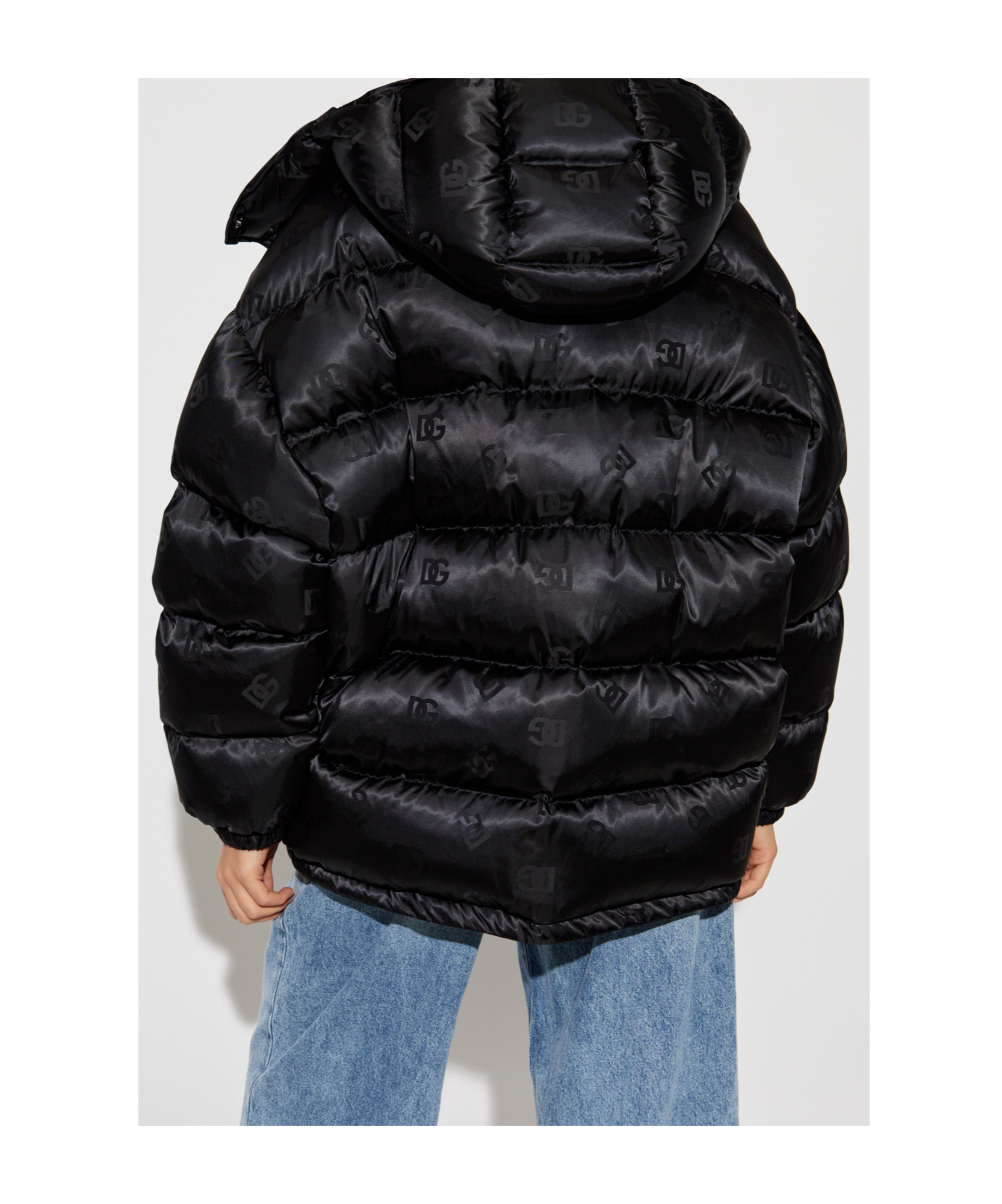 Dolce & Gabbana Dg Logo Print Down Hooded Jacket In Black