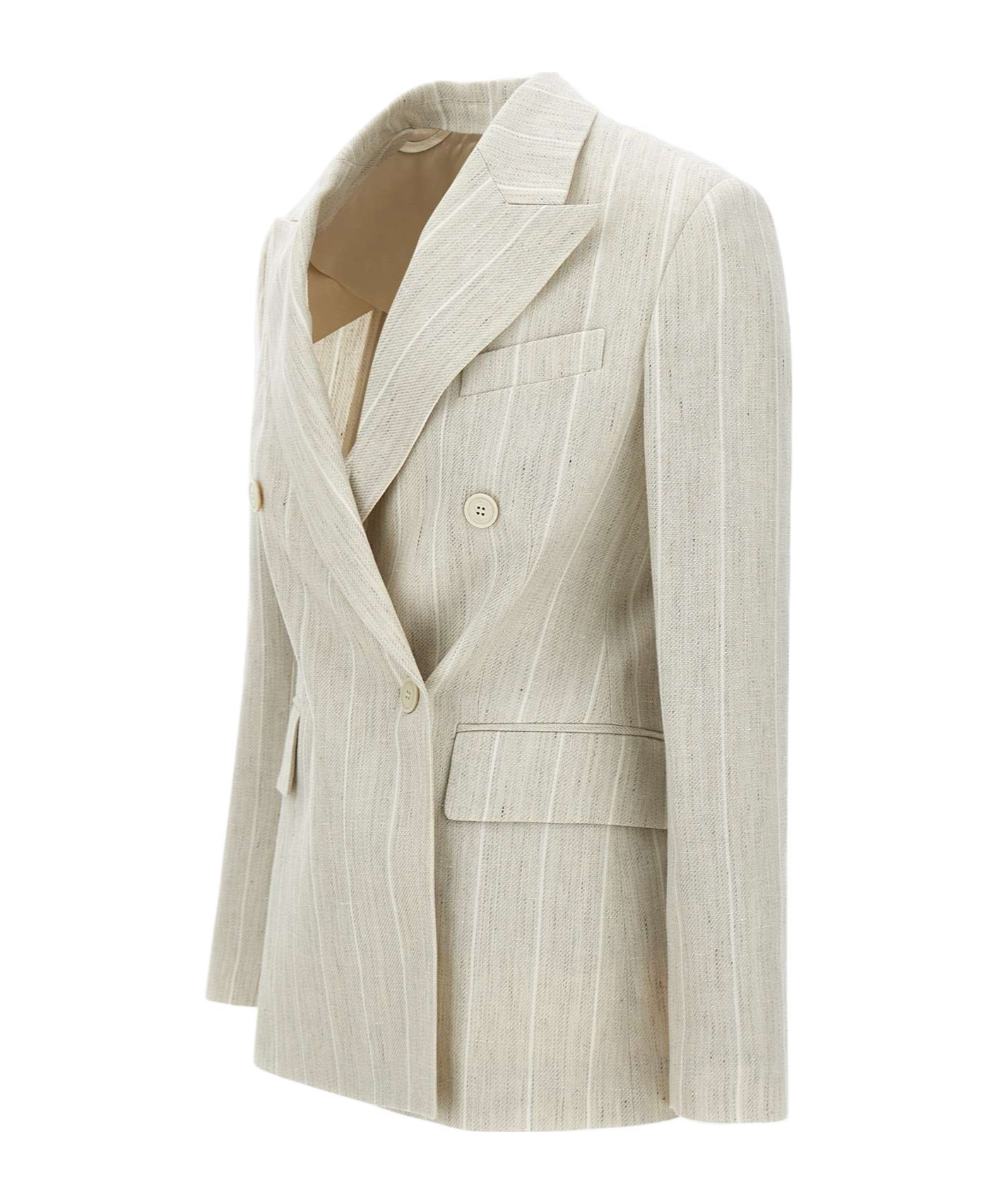 Eleventy Ecru Wool Linen Blazer With Stripes In White