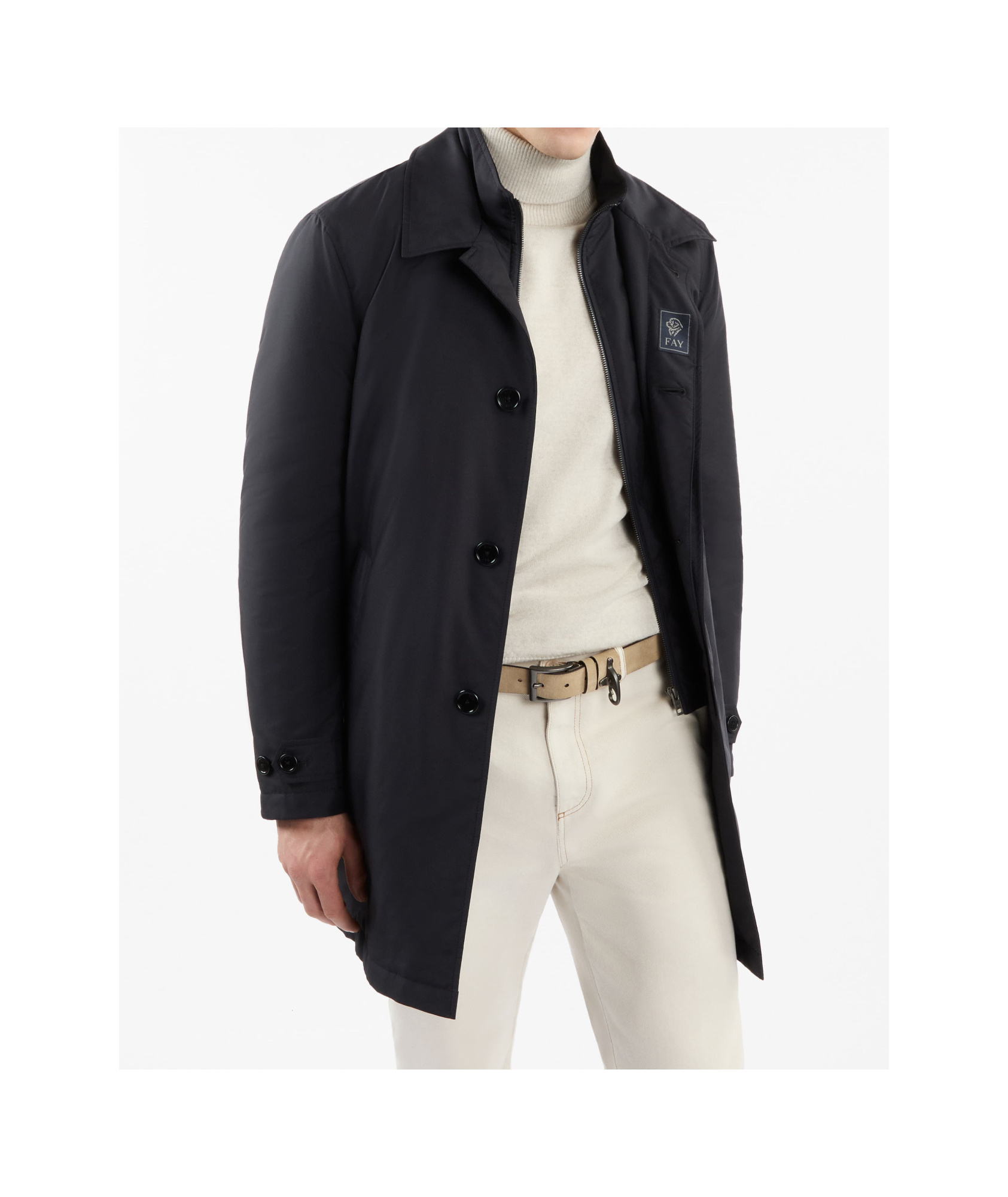 Fay Morning Coat In Technical Poplin In Black