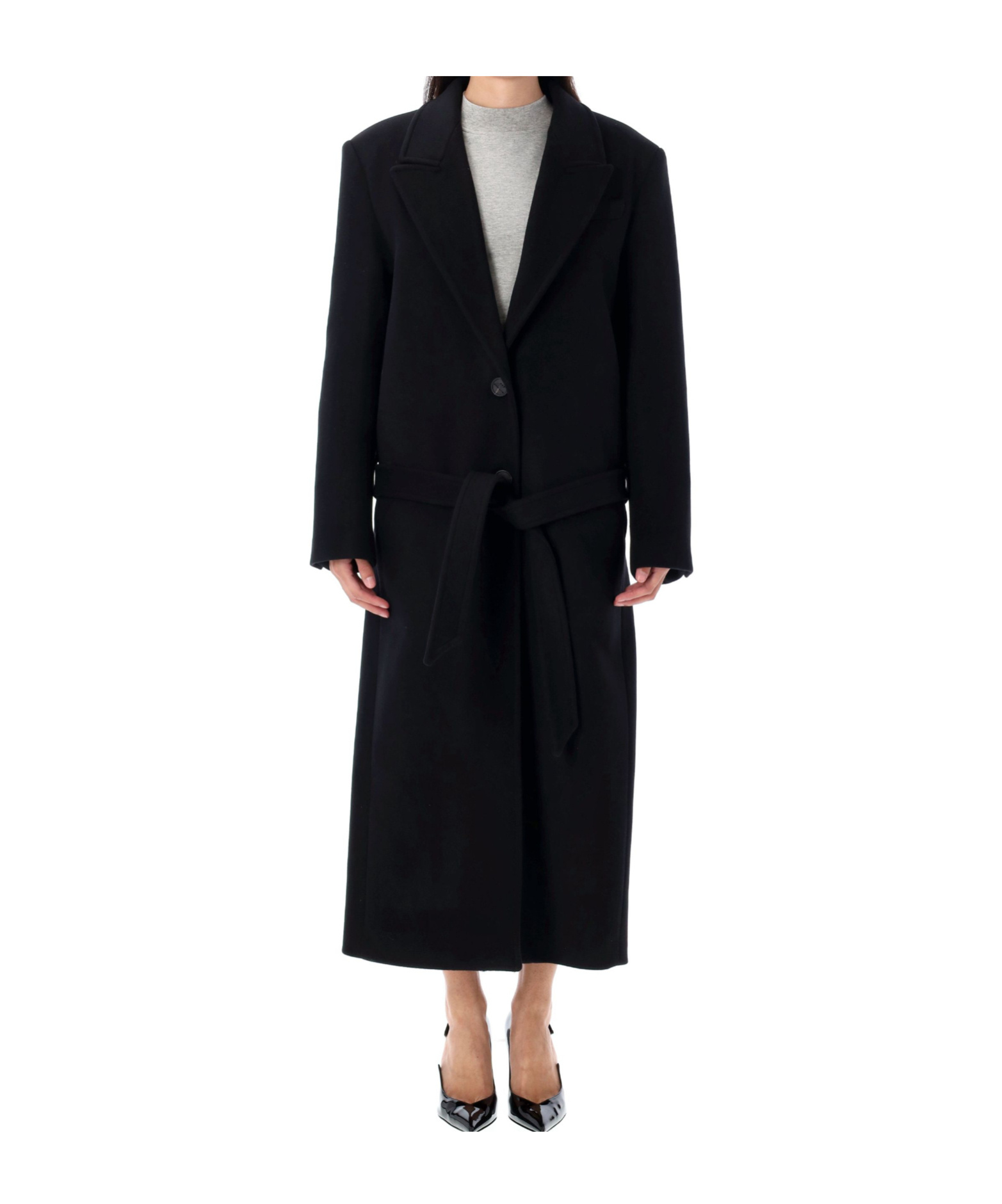Attico Waist Belted Long Length Lapels In Black