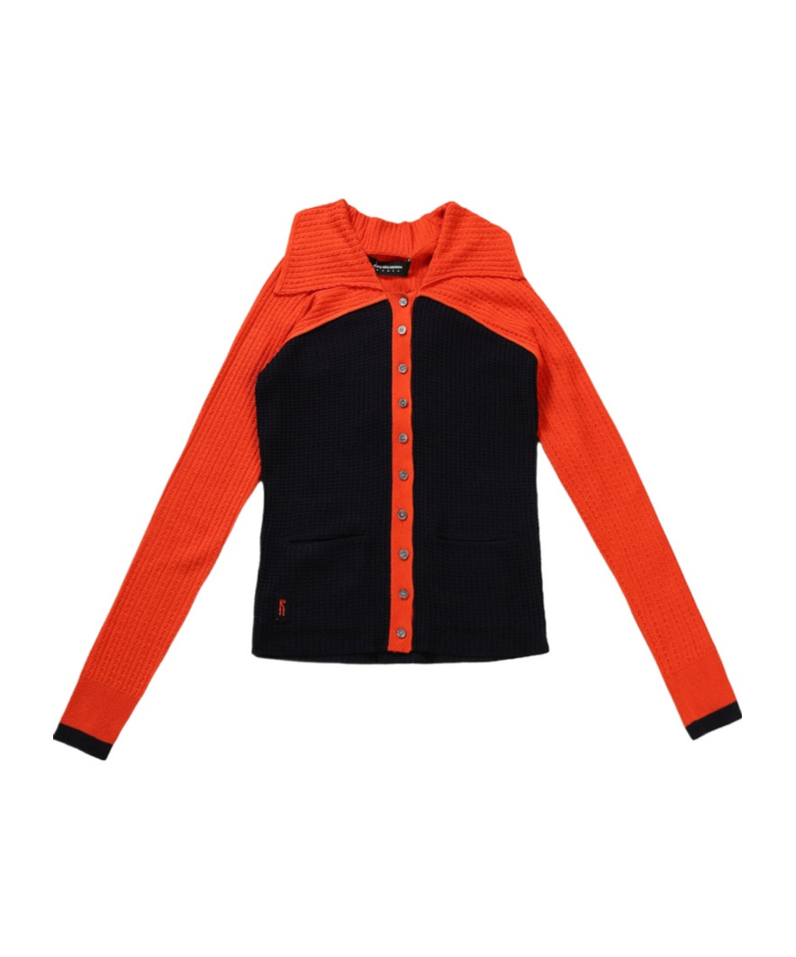 Kiko Kostadinov Rover Knit Cardigan In Navy Blue/orange