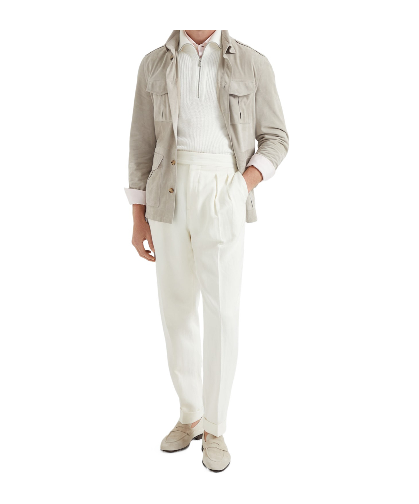Brunello Cucinelli Waterproof Beige Techno Cotton Jacket In White