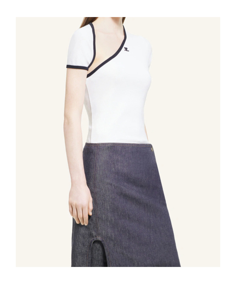 Shop Courrèges Slash Contrast T-shirt In White