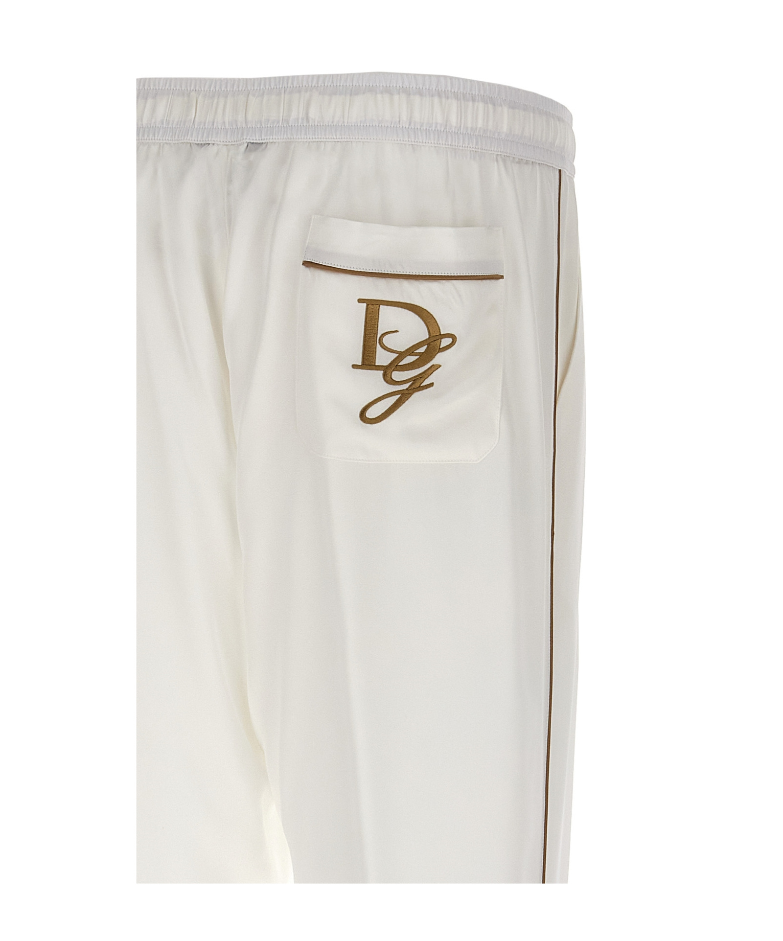 Dolce & Gabbana Silk Trousers With Back Pocket And Side Stripe In White
