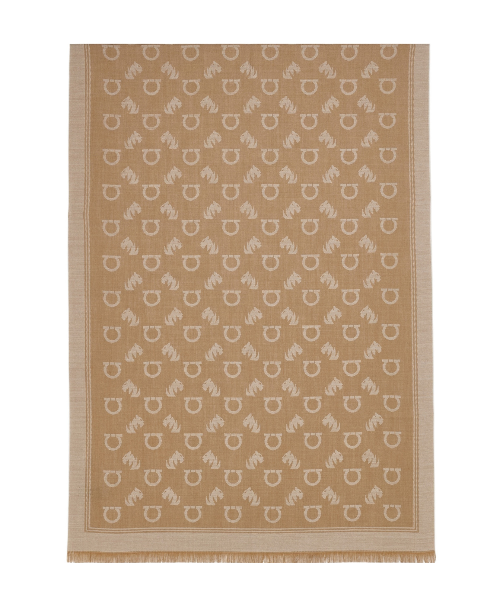 Ferragamo Jacquard Feline Motif Stole In Brown